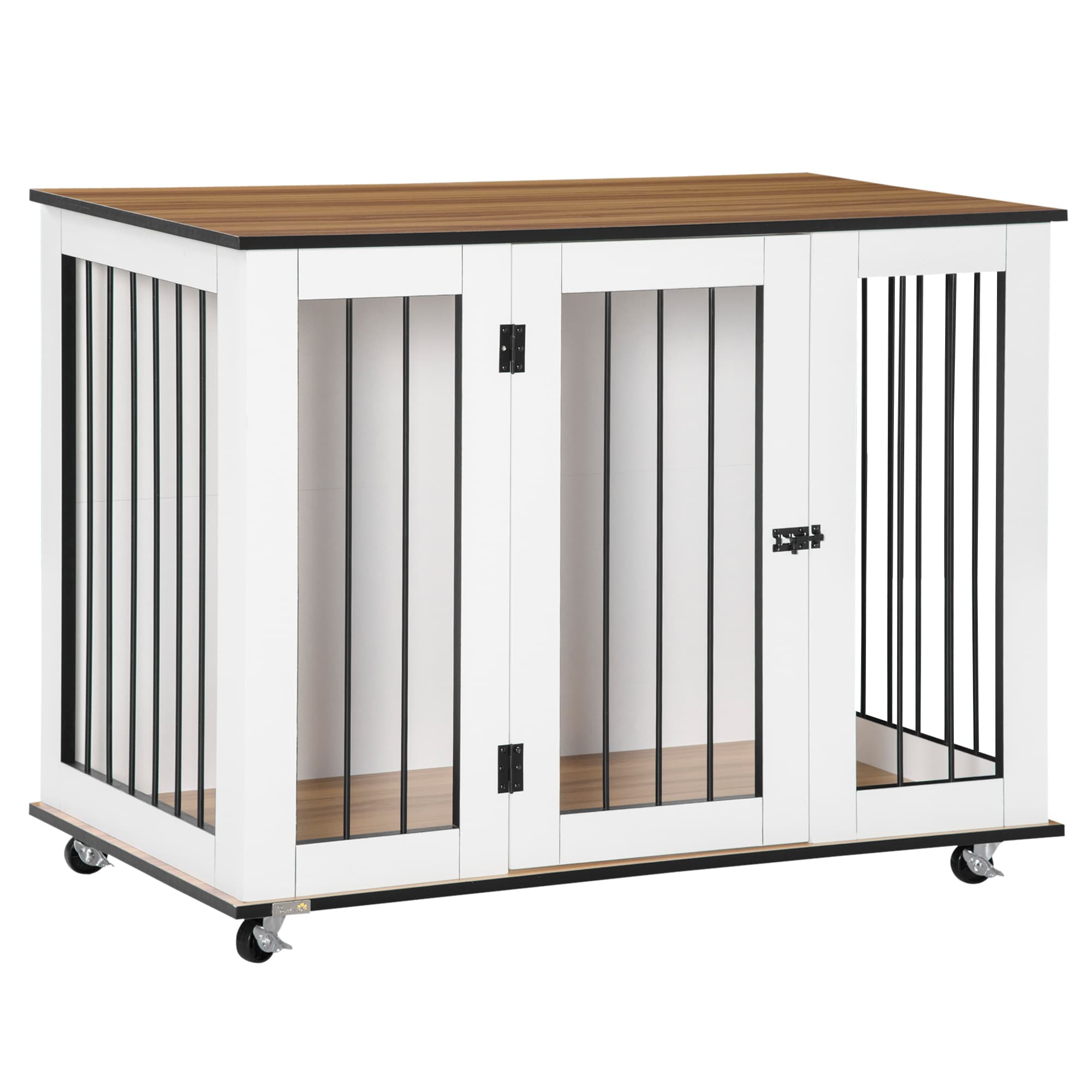 PawHut Dog Cage End Table with Five Wheels, Dog Crate Furniture for Large Sized Dogs, with Front Door Latch, Indoor Use, White | Aosom UK