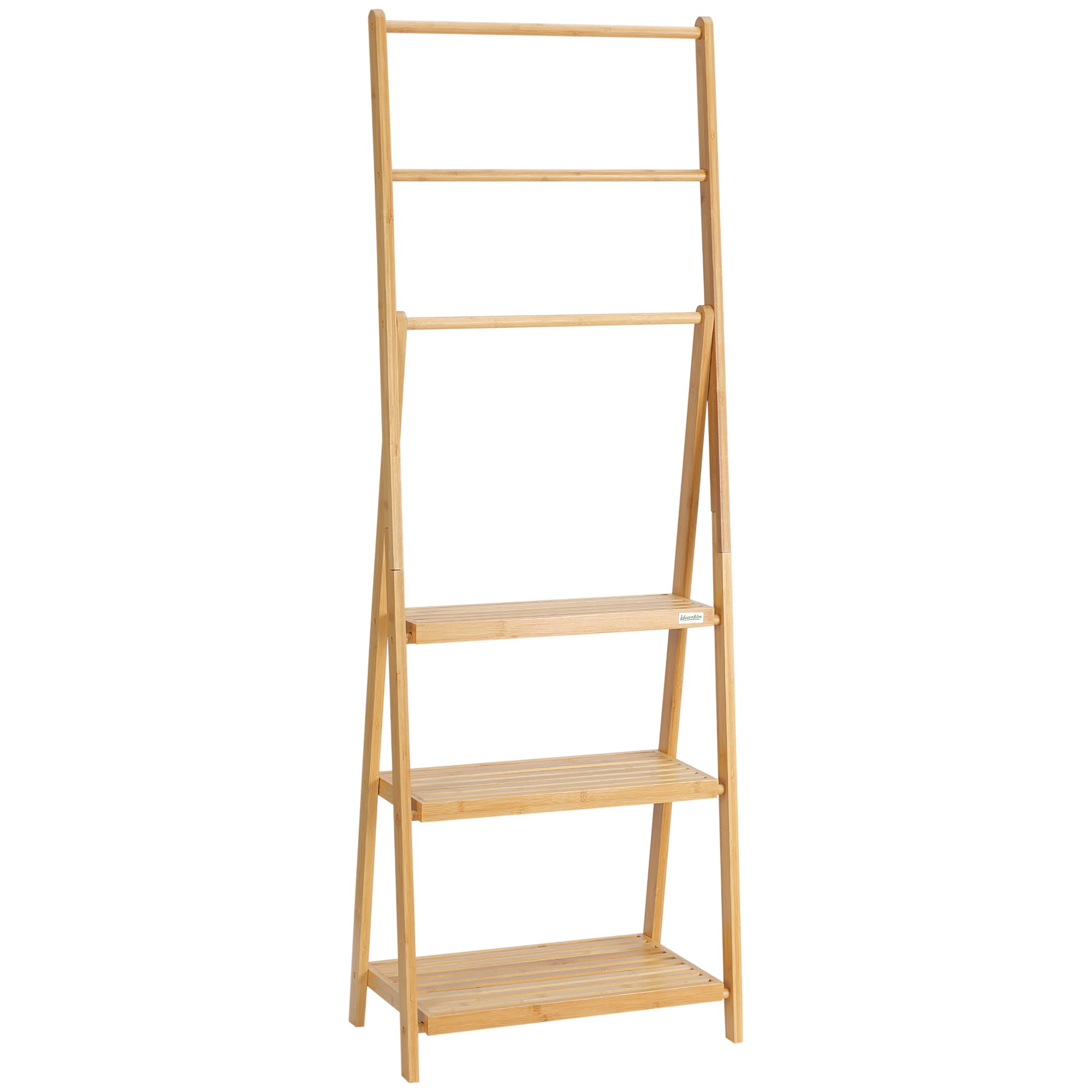 Kleankin Bamboo Towel Stand Freestanding with 3 Rails & 3 Shelves, Foldable Towel Holder for Bathroom, Space-Efficient | Aosom UK