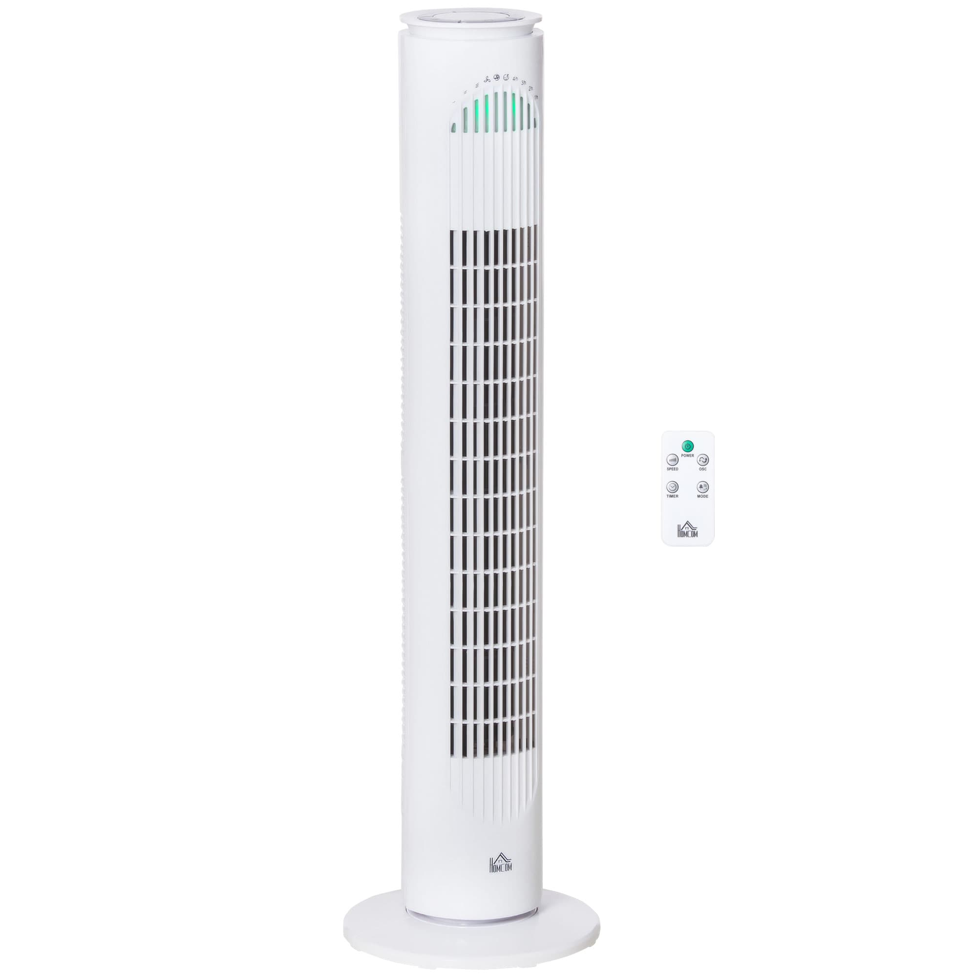 HOMCOM Tower of Cooling: Freestanding Fan with 3 Speeds, Modes & Timer, 70° Oscillation, LED Illumination & Remote, Pristine White | Aosom UK