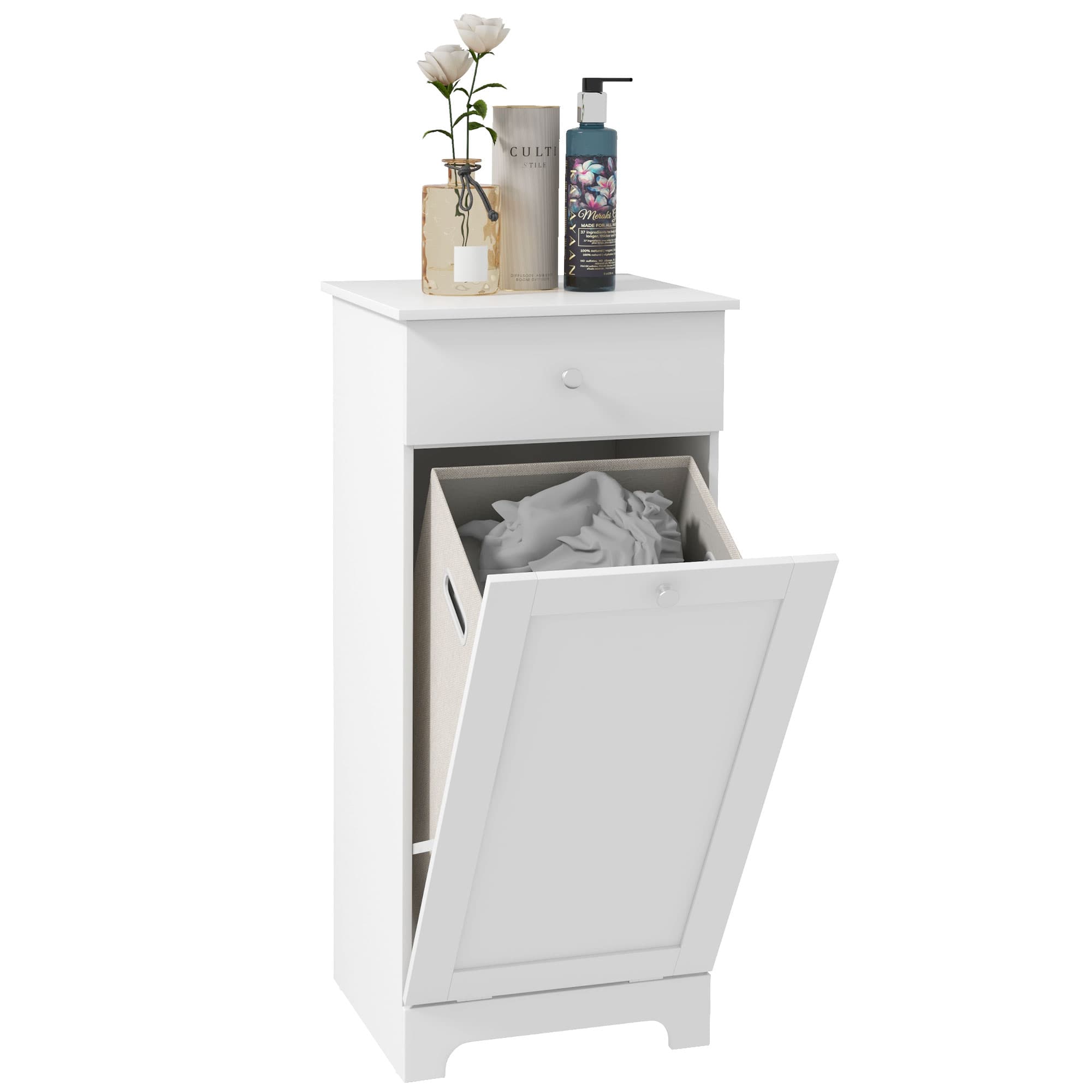 HOMCOM Bathroom Cabinet with Laundry Basket, Bathroom Storage Unit with Foldable Laundry Hamper and Drawer for Washroom, White | Aosom UK