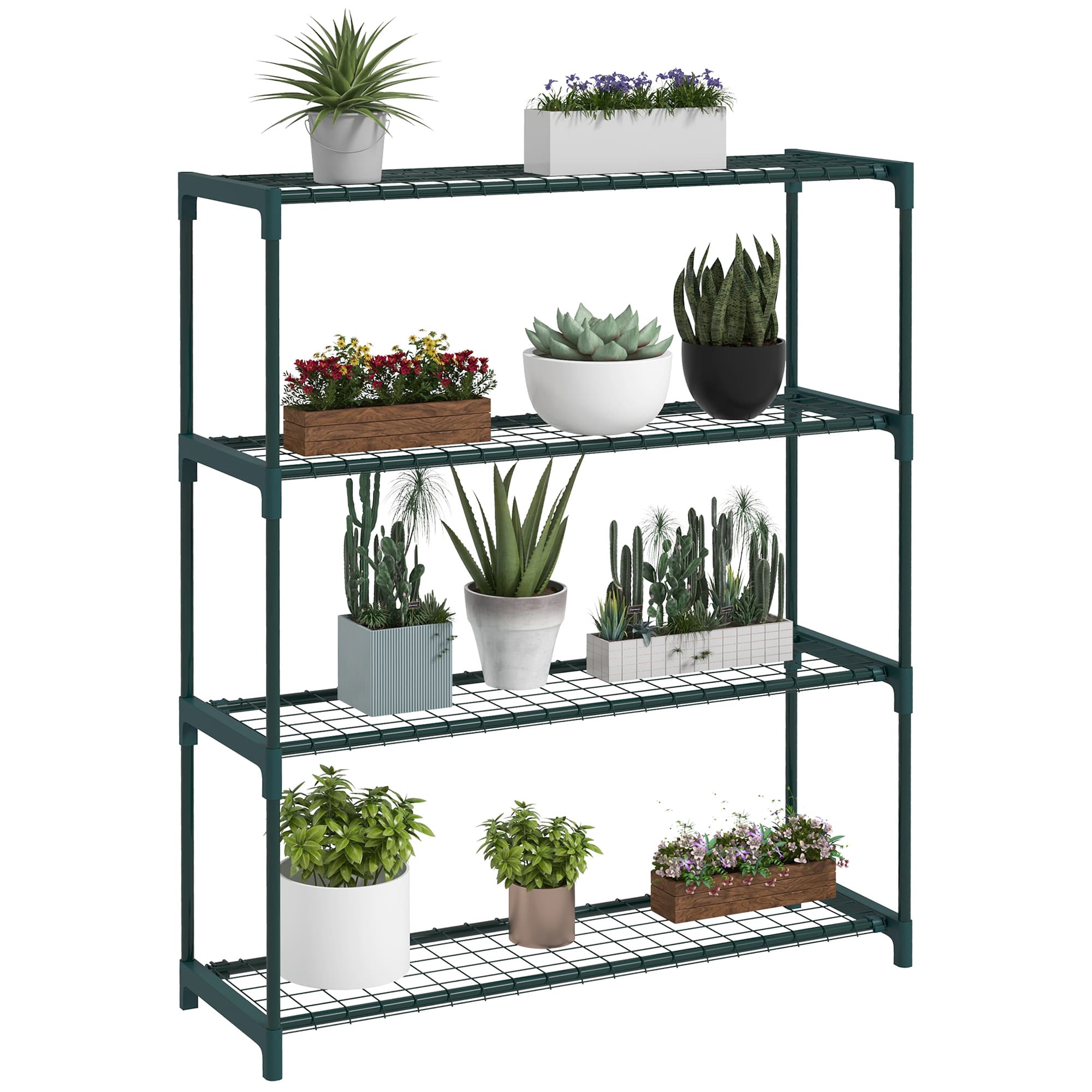 Outsunny Four-Tier Steel Plant Shelf - Black | Aosom UK