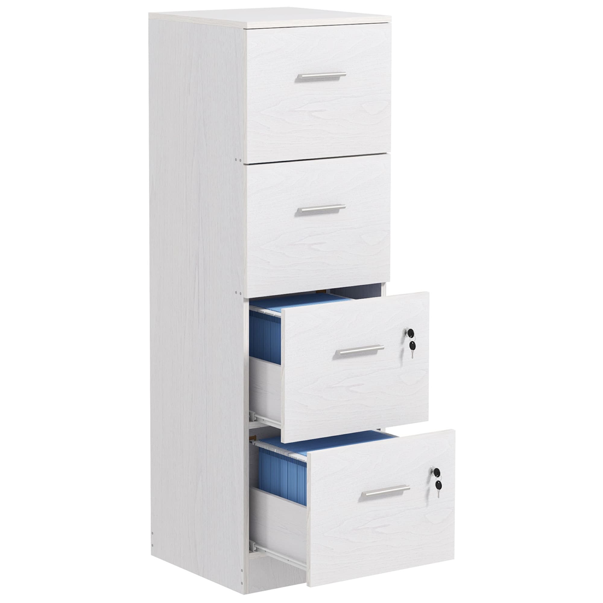 HOMCOM File Cabinet with 4 Drawers for Home Office, Vertical Filing Cabinet with Lock, Adjustable Hanging Bar for A4 and Letter Size | Aosom UK