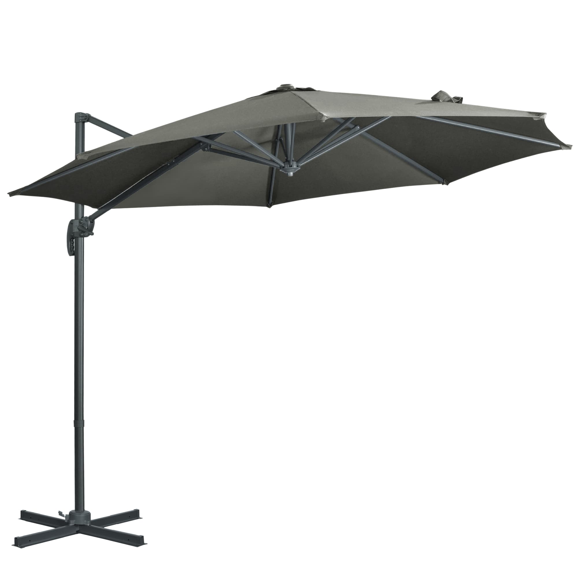 Outsunny Cantilever Parasol: 3x3m with Cross Base, 360° Rotation, Crank Handle & Tilt Function, Grey | Aosom UK