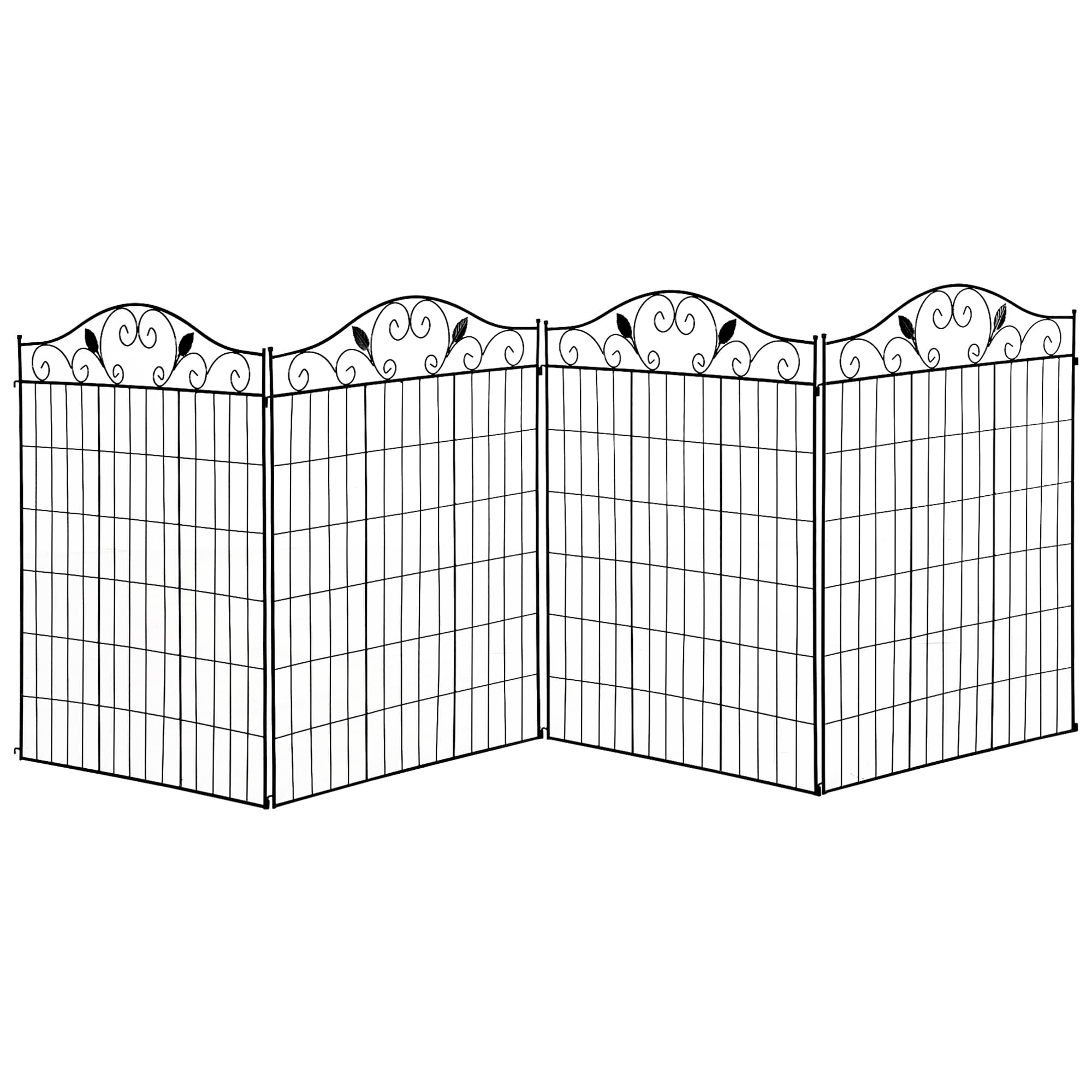 Outsunny Decorative Fence Panels Adjustable Angle Decorative Garden Screens Easy Installation 44in x 12ft, Black | Aosom UK