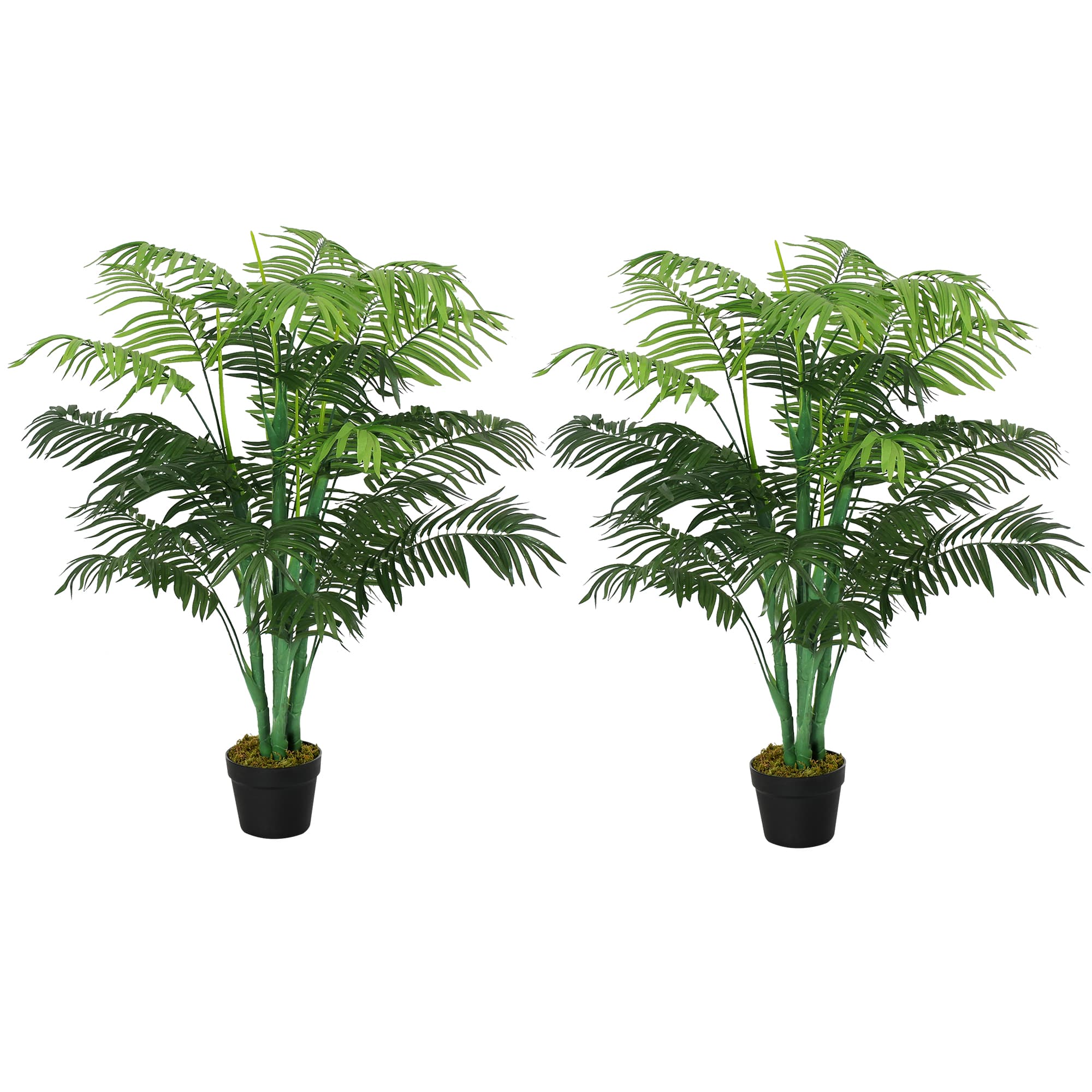 Outsunny Artificial Palm Tree in Pot, 2 Pack Fake Plants, Home Indoor Outdoor Decor, 125cm, Green | Aosom UK