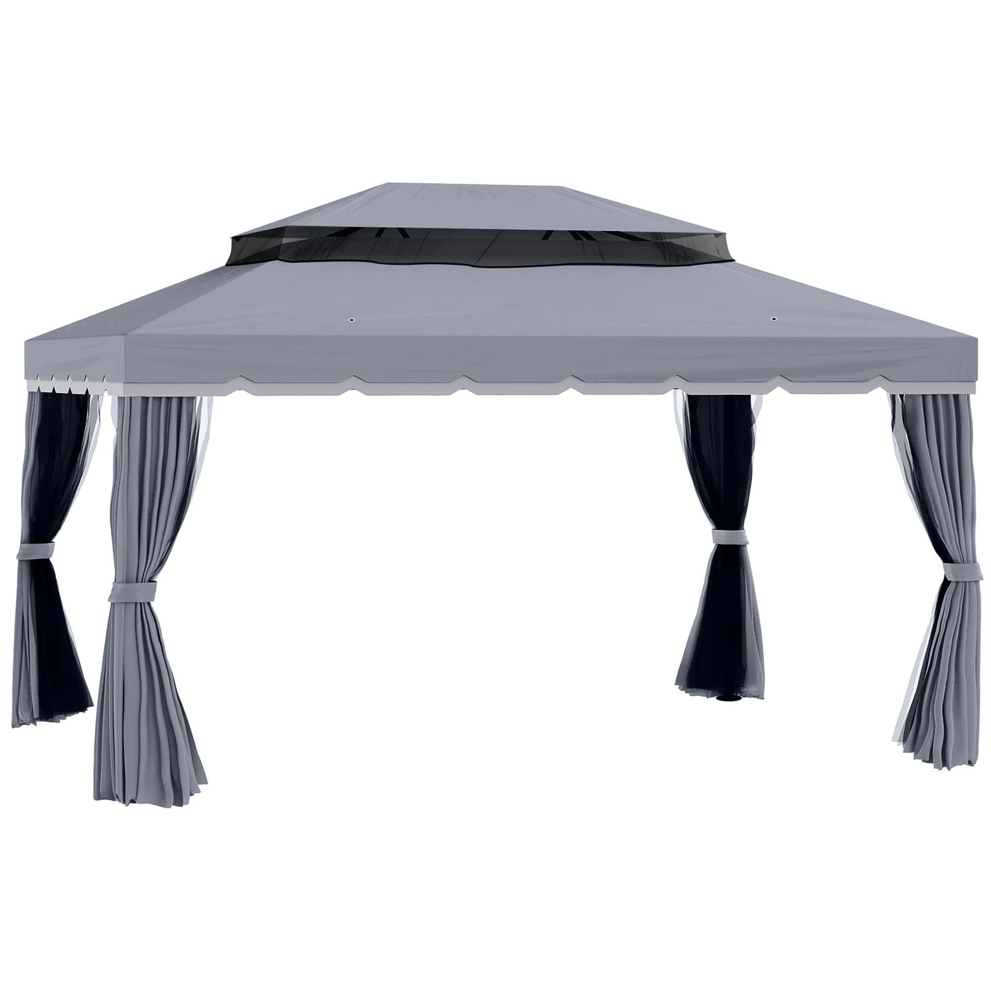 Outsunny 3 x 4m Curtain Gazebo, Curtains Pergola with Aluminium Frame, Nets and Curtains, Dark Grey | Aosom UK