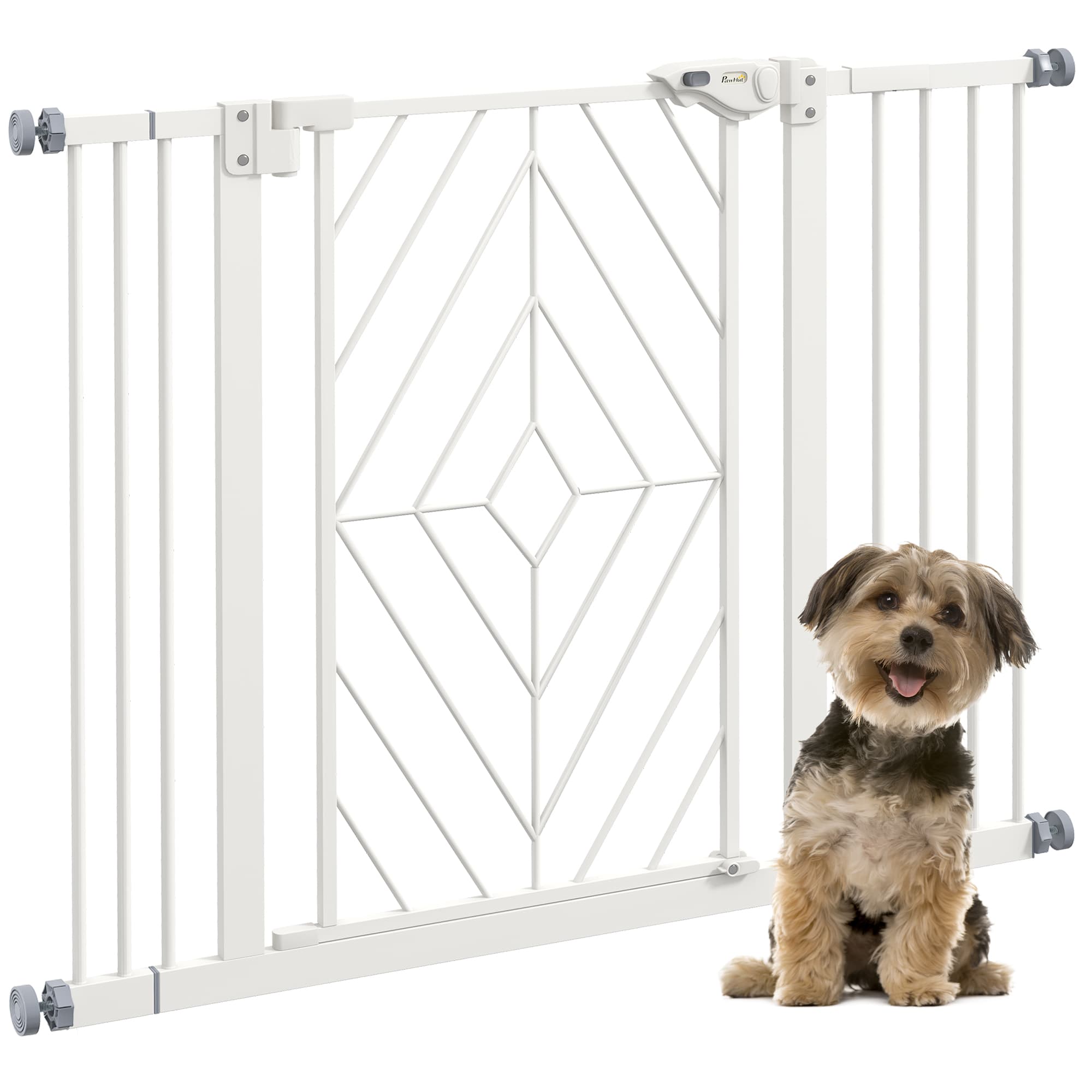 PawHut Pressure Fit Stair Gate Dog Gate w/ Auto Closing Door, Double Locking, Easy Installation, for 74-100cm Openings - White | Aosom UK