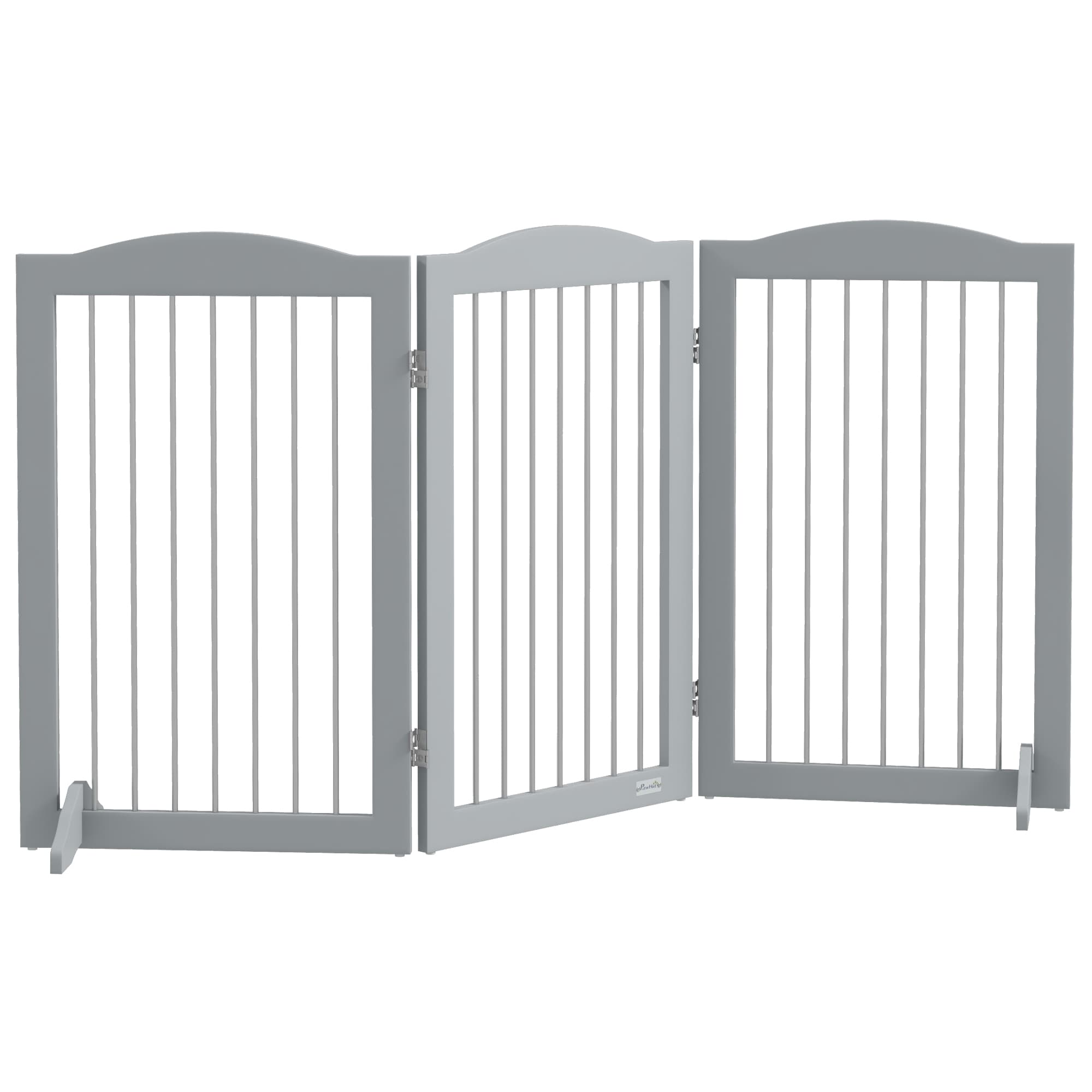 PawHut Foldable Dog Gate, Freestanding Pet Gate, with Two Support Feet, for Staircases, Hallways, Doorways - Grey | Aosom UK