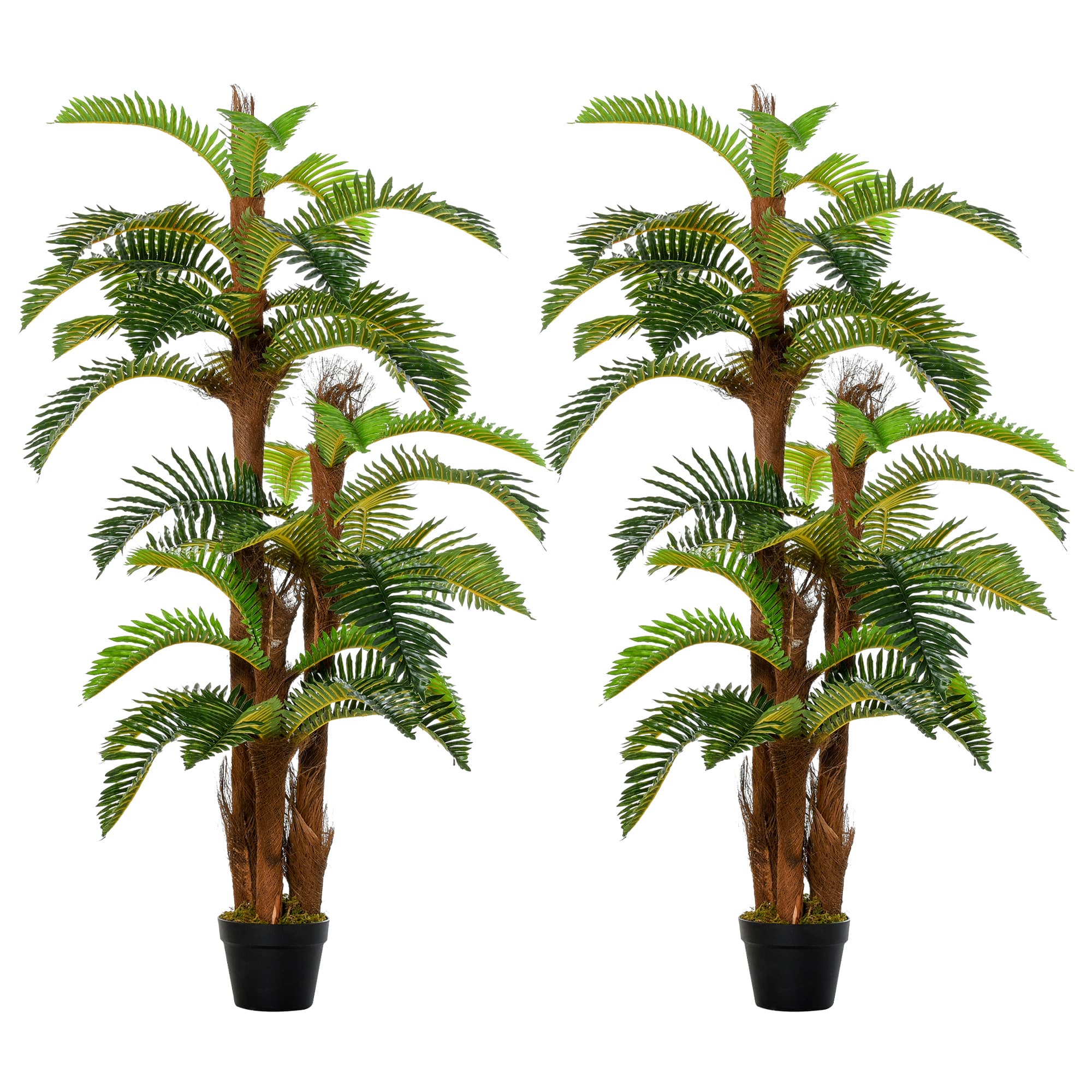 Outsunny Set of 2 Artificial Plant Tropical Palm in Pot, Fake Plants for Home Indoor Outdoor Decor, 150cm, Green | Aosom UK