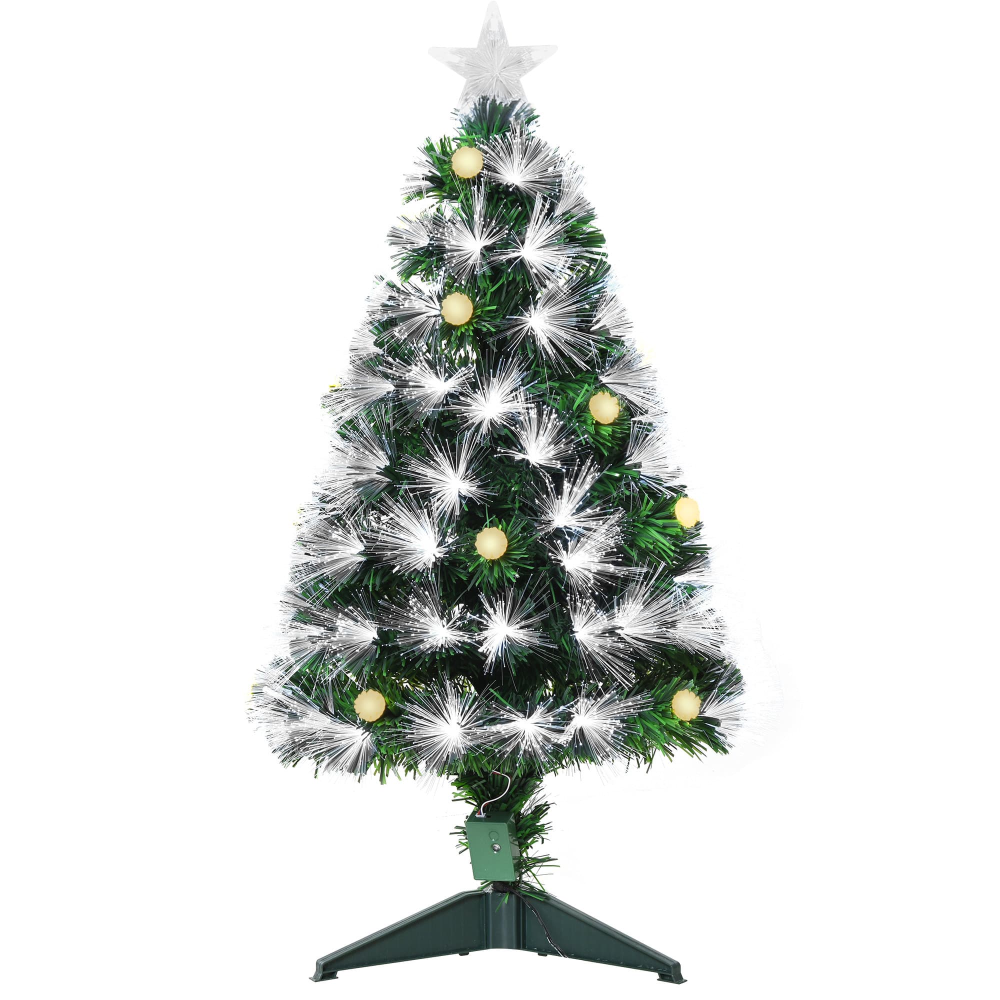 HOMCOM 3ft White Pre Lit Christmas Tree w/ 90 LEDs Star Topper Tri-Base Full Bodied Seasonal Decoration Pre-Lit Home | Aosom UK