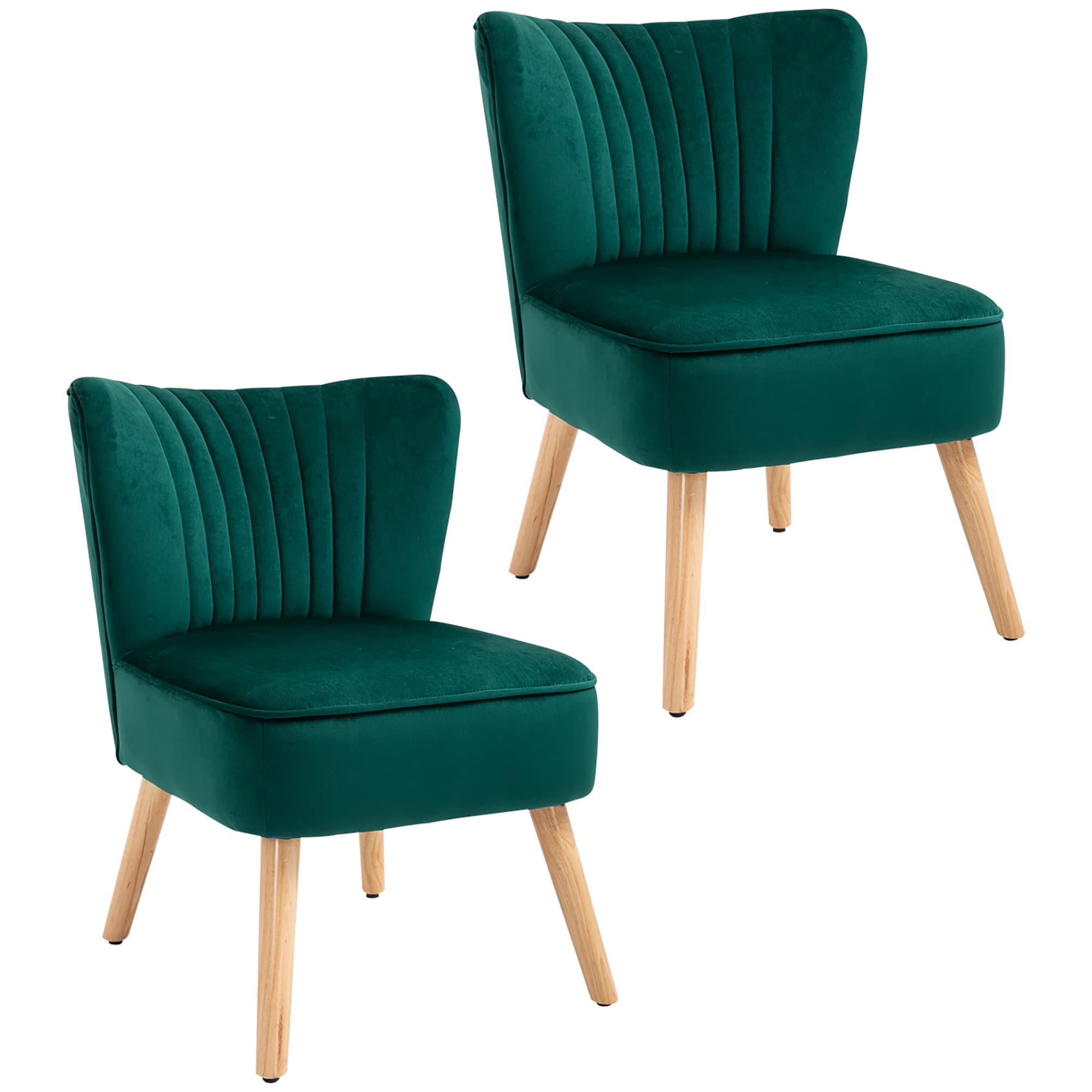HOMCOM Velvet Accent Chair Occasional Tub Seat Padding Curved Back with Wood Frame Legs Home Furniture Set of 2 Green | Aosom UK