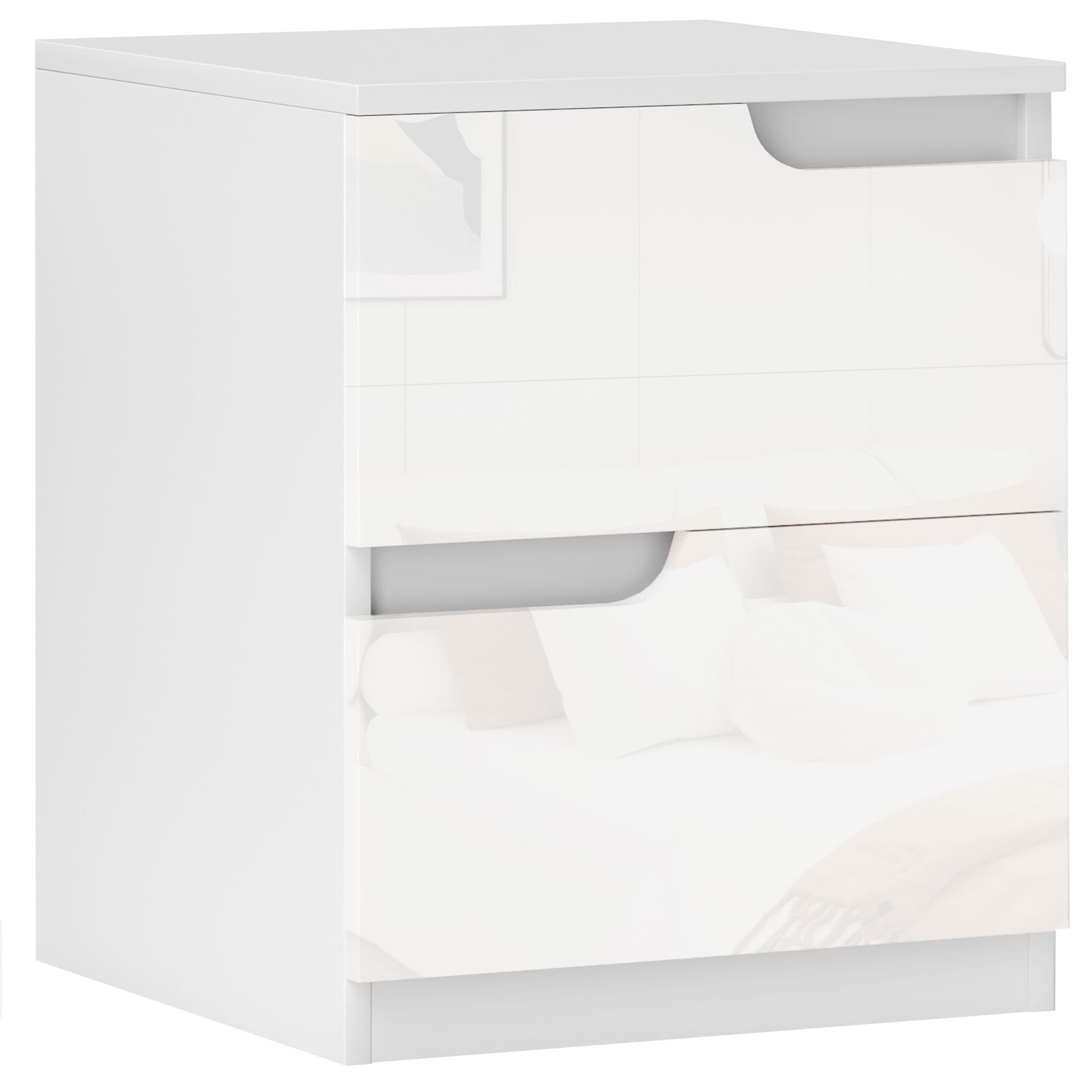 HOMCOM Set of Two High Gloss Bedside Tables - White