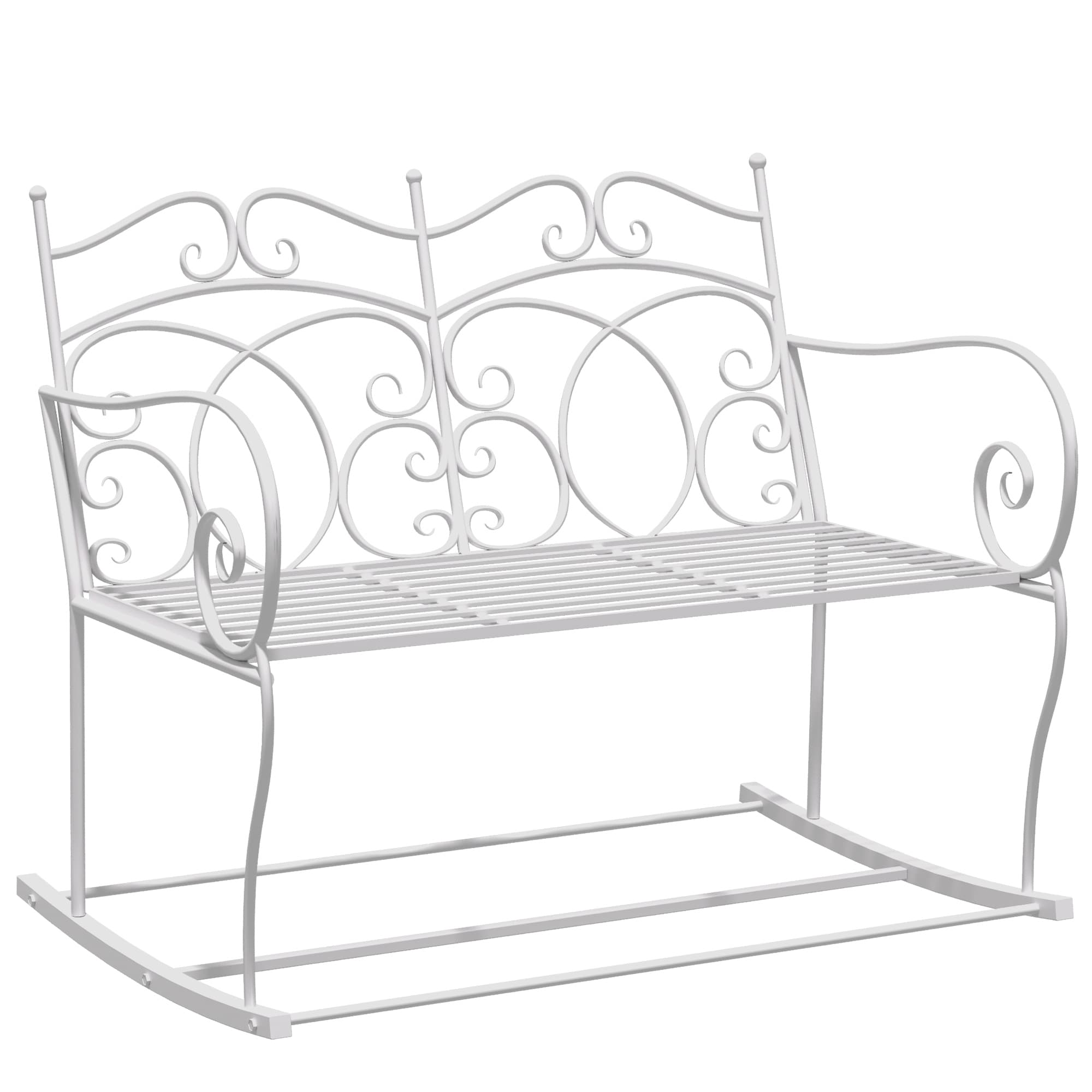 Outsunny Patio 2 Seater Rocking Bench Steel Garden Outdoor Garden Loveseat Chair w/ Decorative Backrest White | Aosom UK