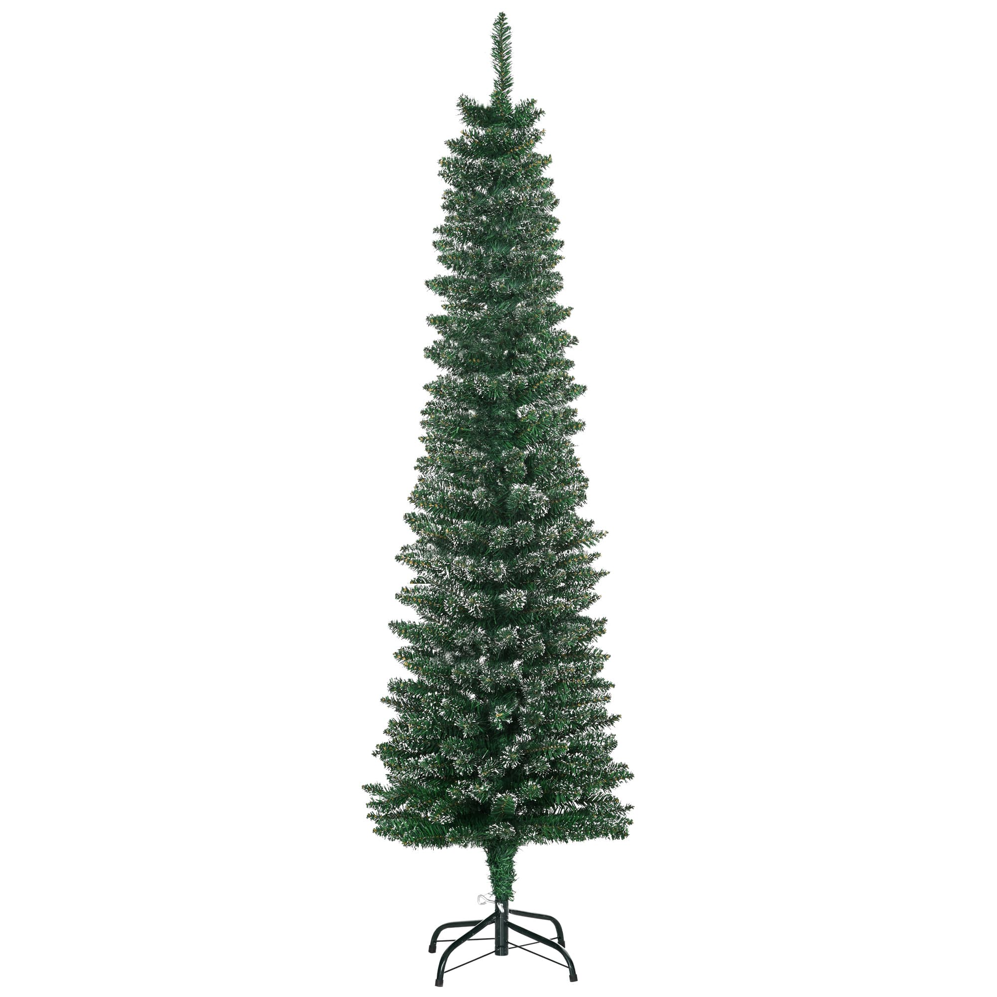 HOMCOM 5.5FT Artificial Snow Dipped Christmas Tree Xmas Pencil Tree Holiday Home Indoor Decoration with Foldable Black Stand, Green | Aosom UK