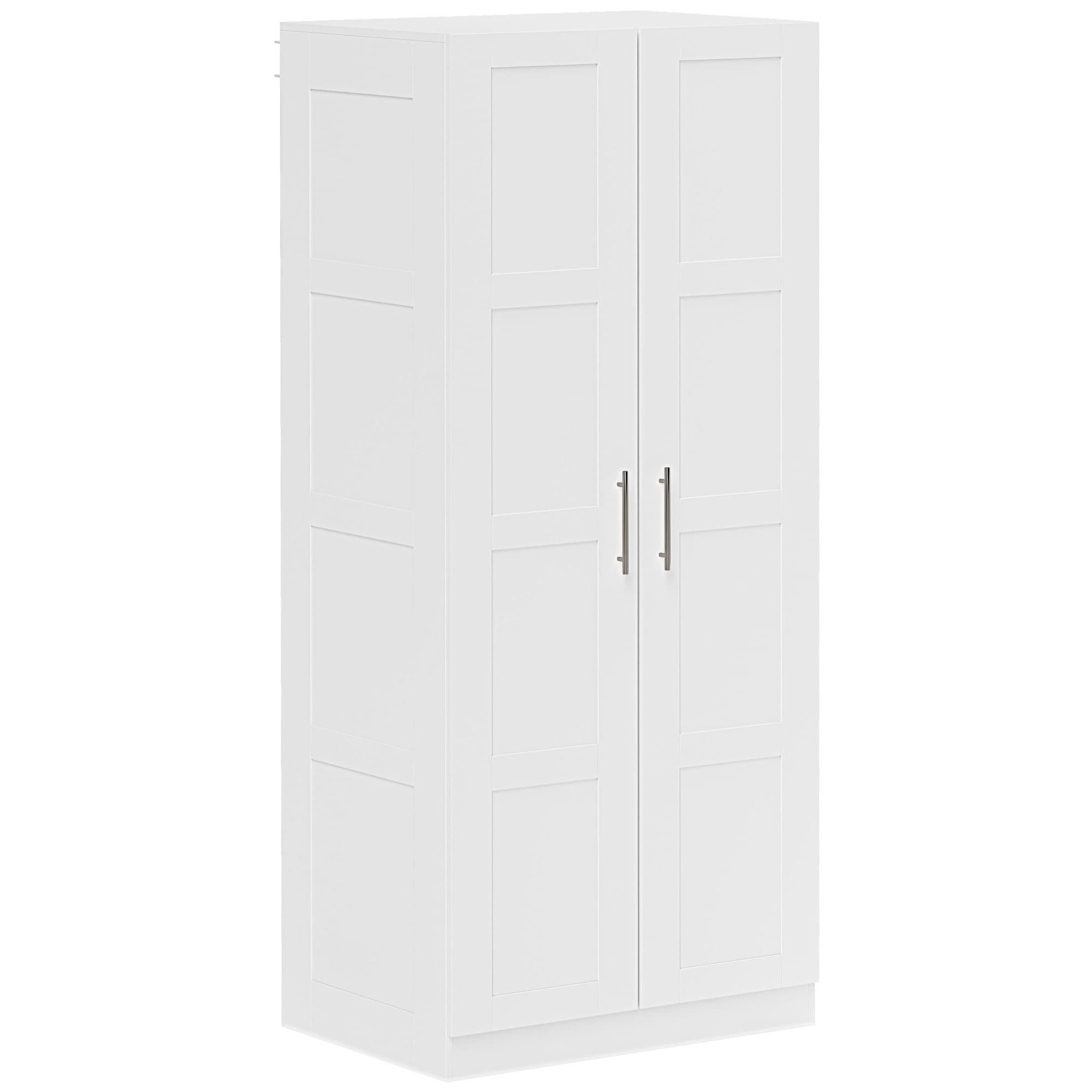 HOMCOM White Double Wardrobe 80cm Soft Close with Shelves and Hanging Space Sturdy Double Paneled Door | Aosom UK