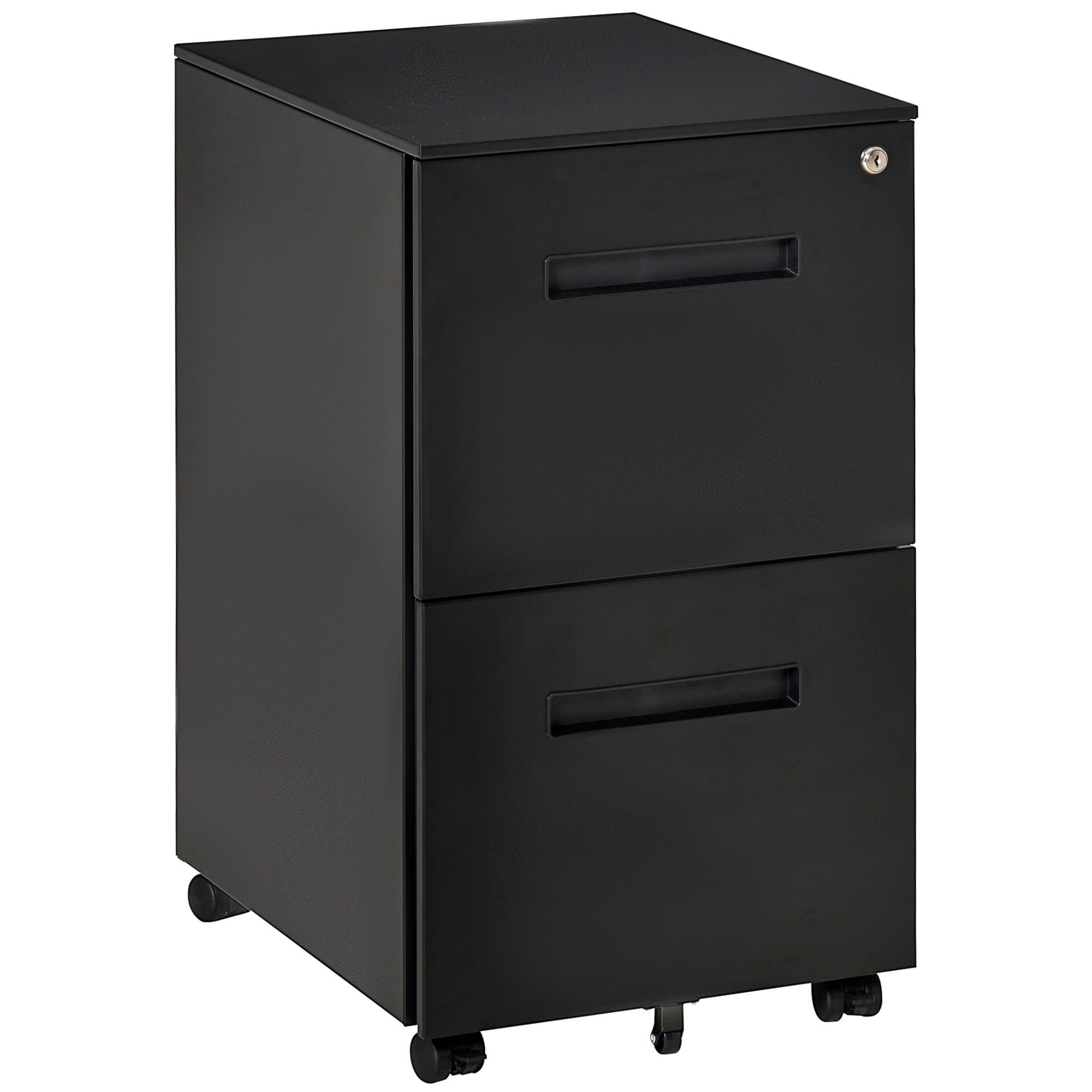 Vinsetto Black Cabinet Mobile Lockable File Cabinet with 2 Drawers, Storage for Office Equipment, 67H x 39W x 48Dcm | Aosom UK