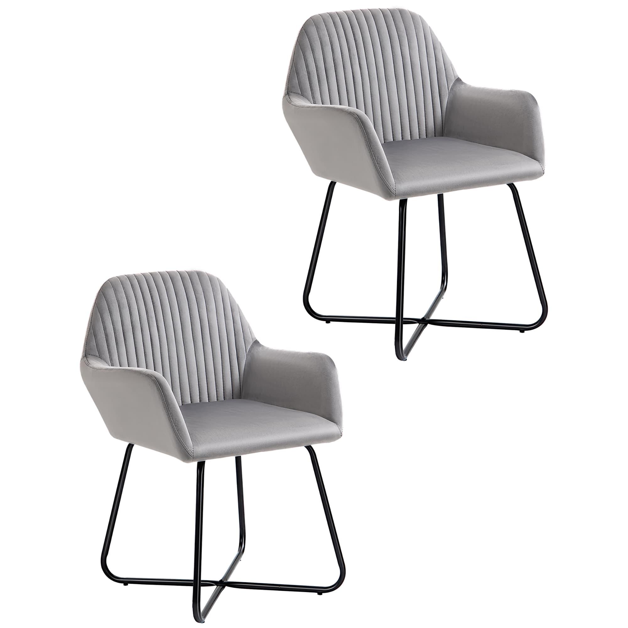 HOMCOM Set of 2, Contemporary Accent Chair, Soft Velvet Fabric Armchair with Durable Metal Base, for Lounge or Reception, Grey | Aosom UK