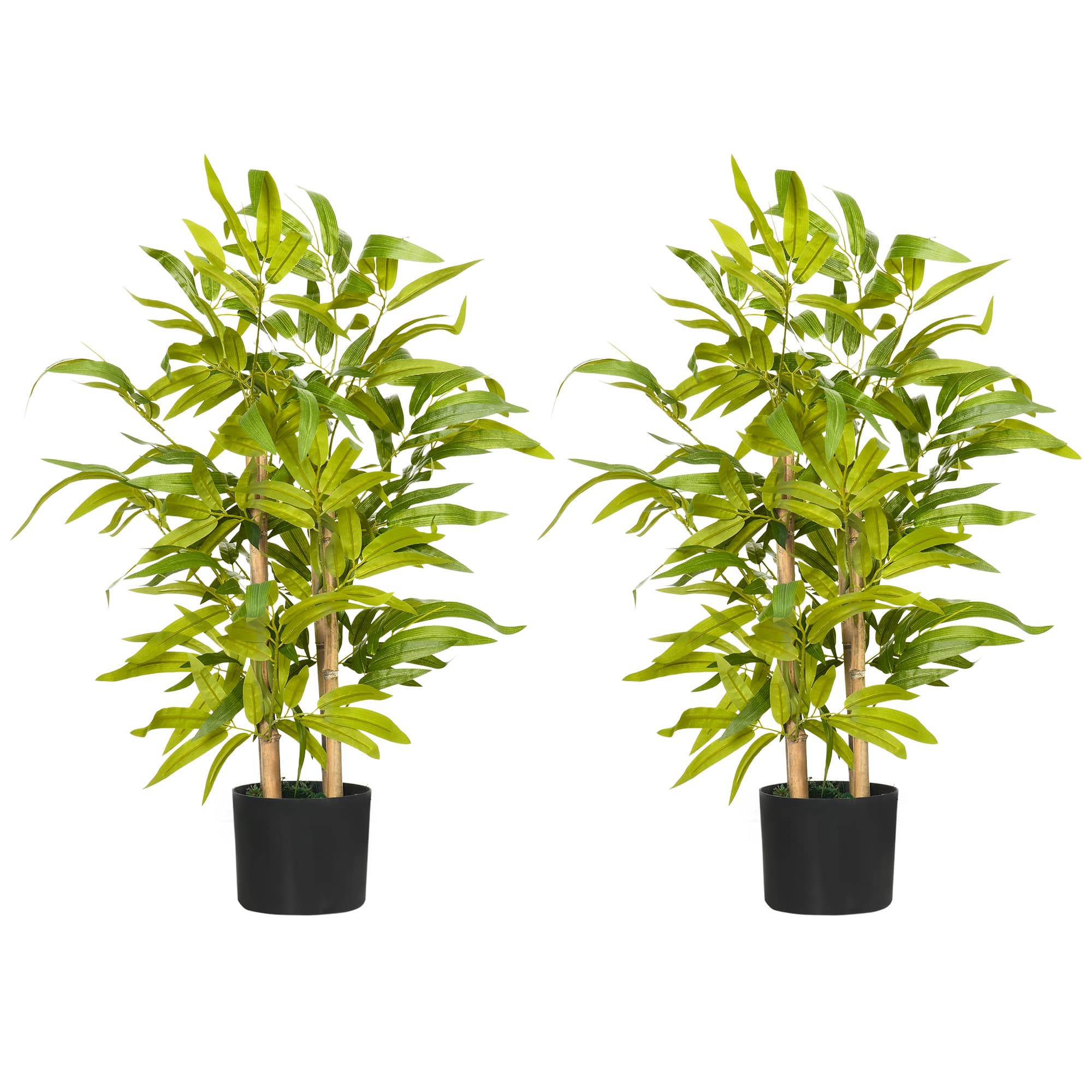 HOMCOM 2 PCs Artificial Plants Bamboo Tree in Pot Desk Fake Plants for Home Indoor Outdoor Decor, 15x15x60cm, Green | Aosom UK