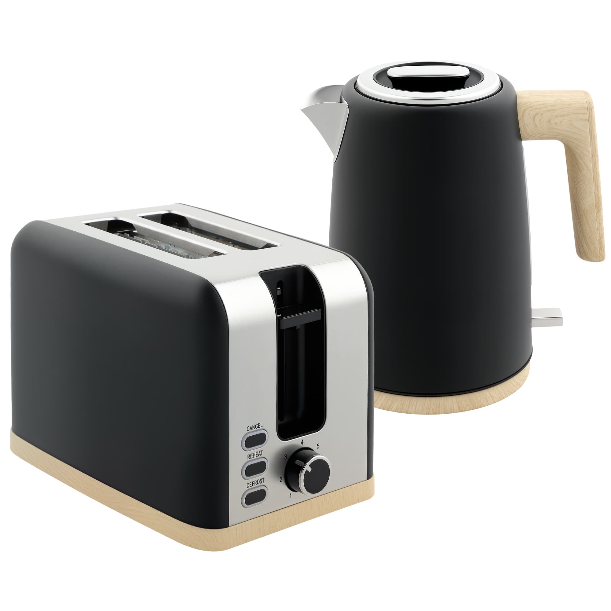 HOMCOM Kettle and Toaster Set, 1.7L 3000W Fast Boil Kettle & 2 Slice Toaster Kitchen Set, Defrost, Reheat, Auto Off, Boil-dry Protection, Black