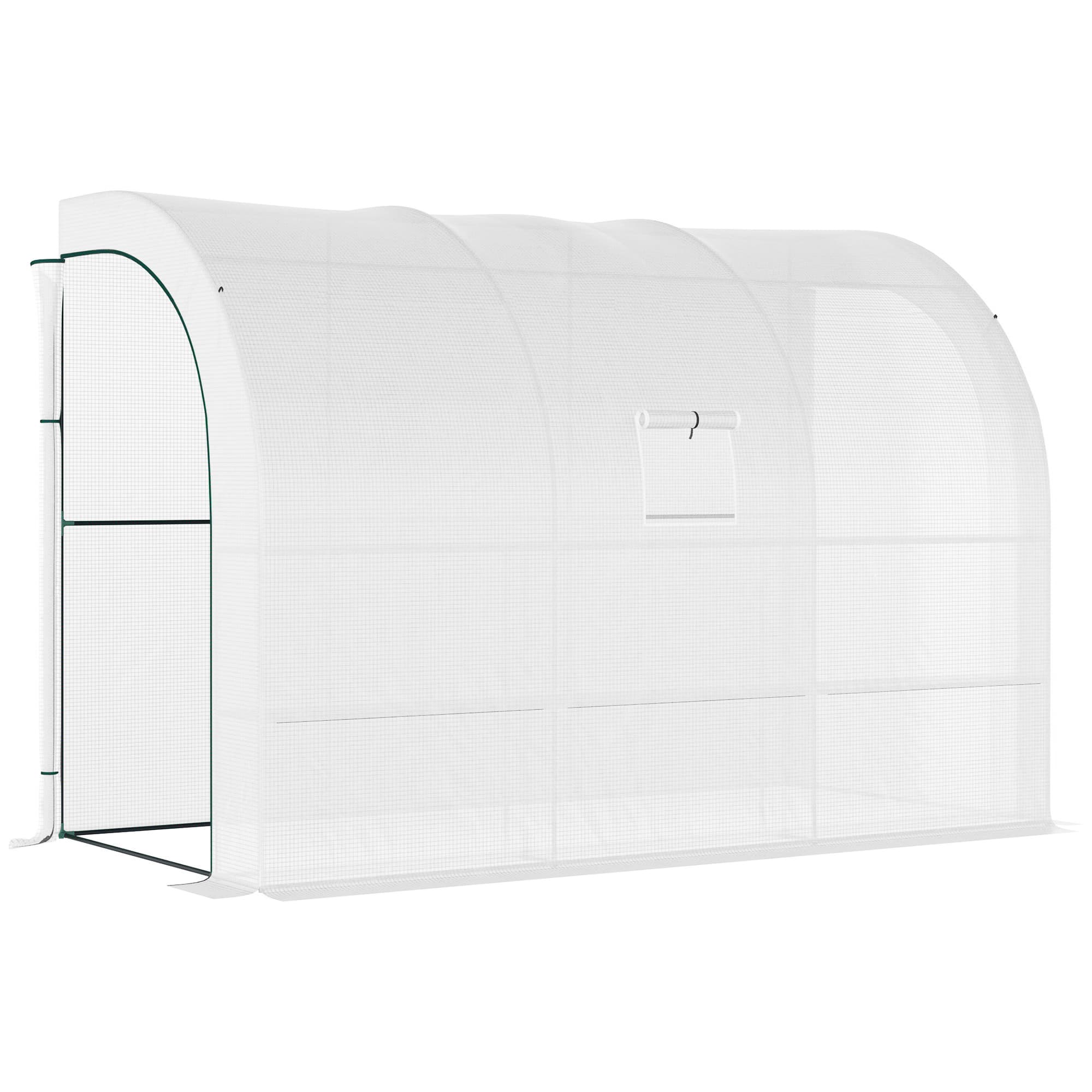 Outsunny Lean to Greenhouse, Plant Nursery with Zippered Doors, PE Cover, 3-Tier Shelves, Outdoor, 3x1.5x2m, White | Aosom UK