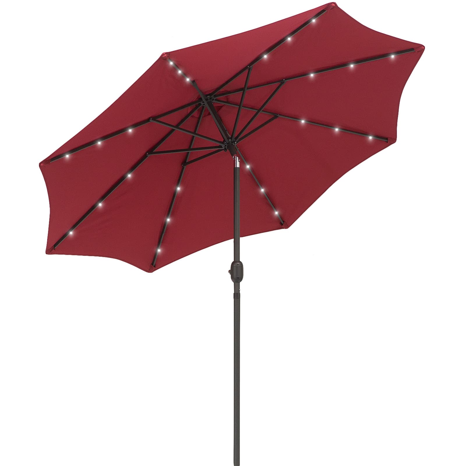 Outsunny 24 LED Solar Powered Parasol Umbrella-Wine Red | Aosom UK