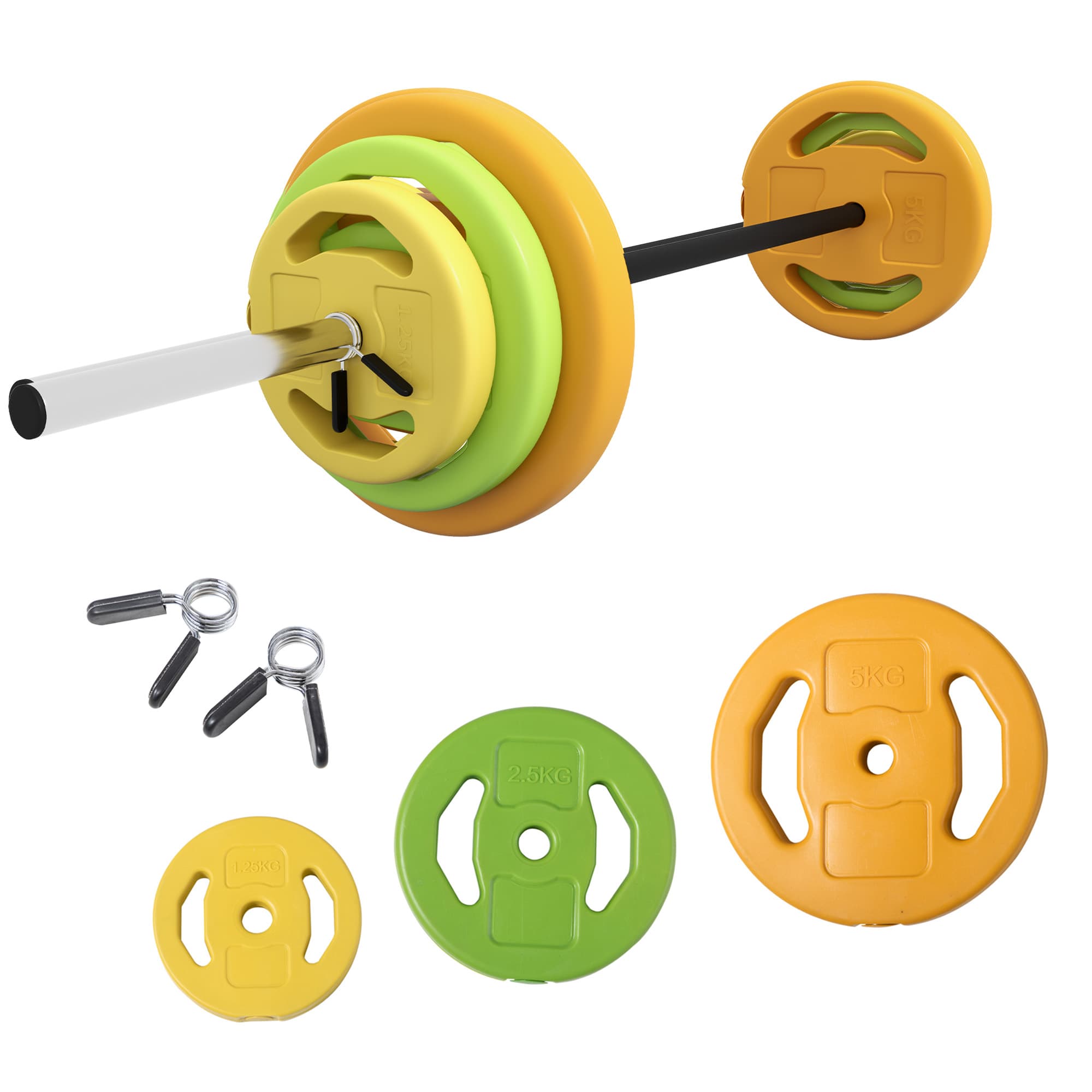 HOMCOM 20kg Barbell Weights Set, Adjustable Body Pump Weights with Non-slip Handle, for Women and Men Home Gym Strength Training