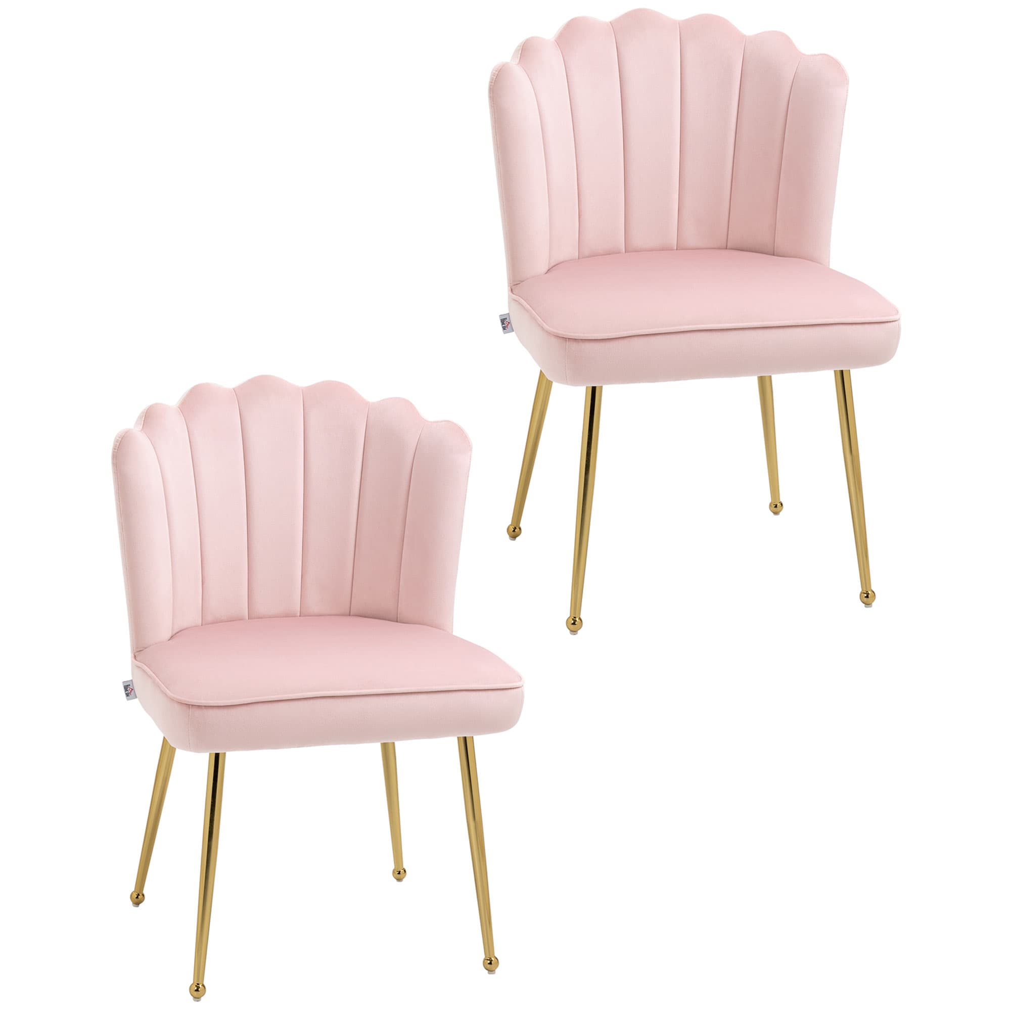 HOMCOM Shell Luxe Velvet Accent Chair, Modern Living Room Chair with Gold Metal Legs for Living Room, Bedroom, Home Office, Set of 2, Pink | Aosom UK