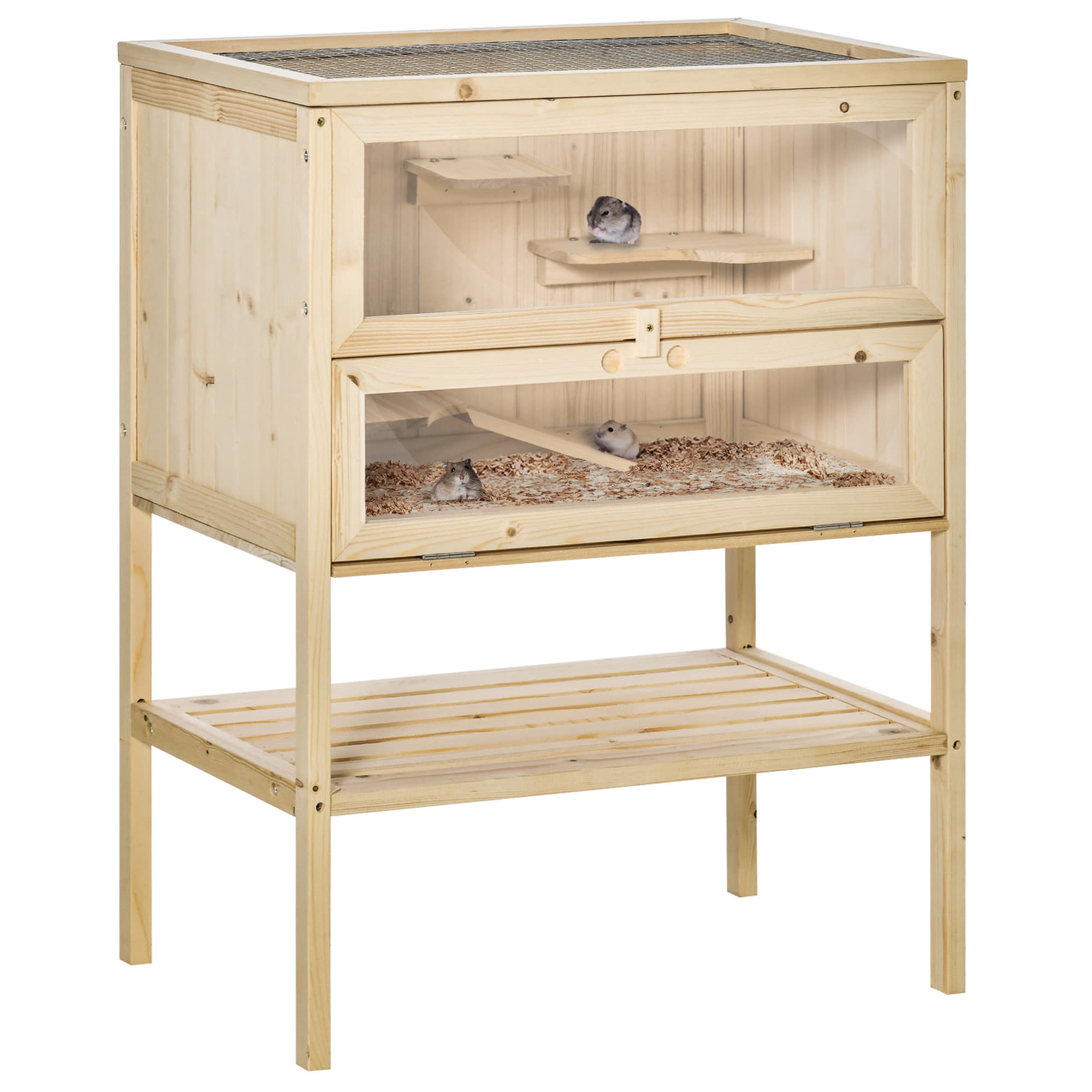 Pawhut 3 Tiers Wooden Hamster Cage Fir Wood Mouse Guinea Rodent Mice House Pet Play Small Animals 60L×40W×80H cm