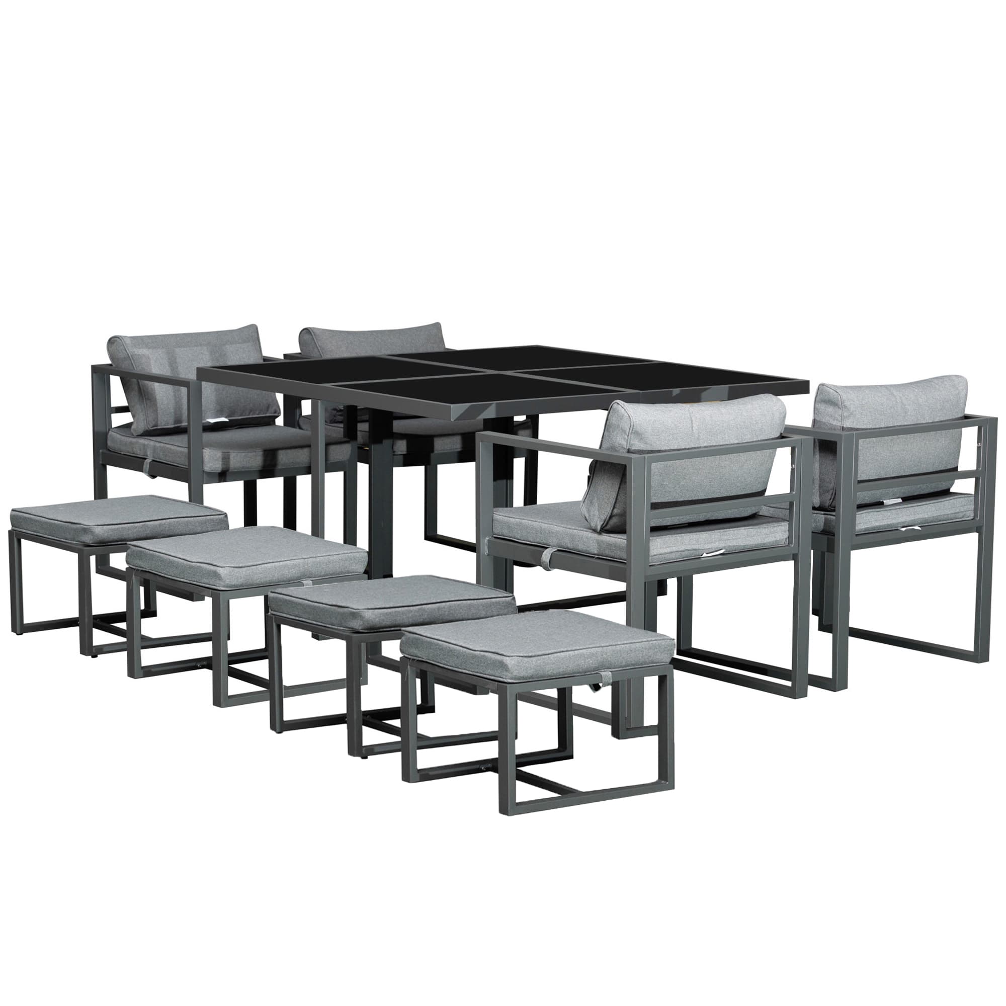 Outsunny 9PCs Patio Dining Sets 4 Chairs 4 Ottoman Cushioned Seating and Back