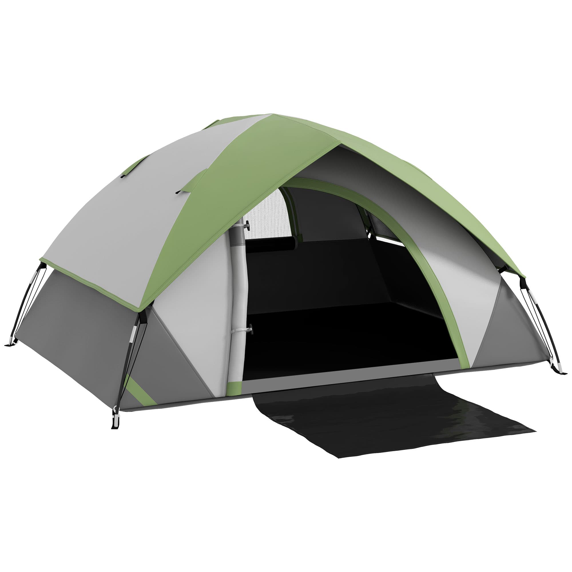 Outsunny 4-5 Man Single Room Camping Tent, 3000mm Waterproof, with Sewn-in Groundsheet and Carry Bag, Grey and Green