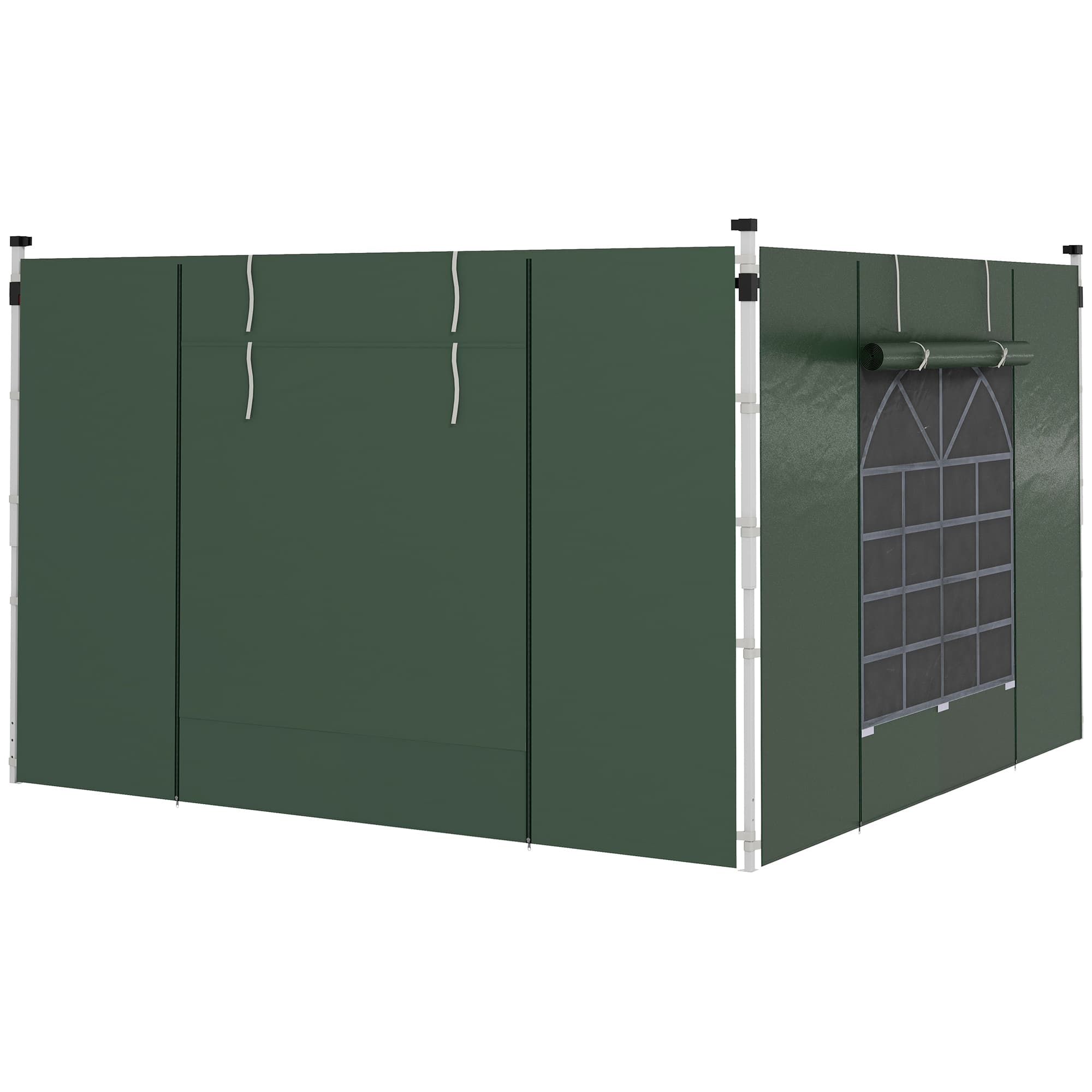 Outsunny Gazebo Side Panels, 2 Pack Sides Replacement, for 3x3(m) or 3x6m Pop Up Gazebo, with Windows and Doors, Green | Aosom UK