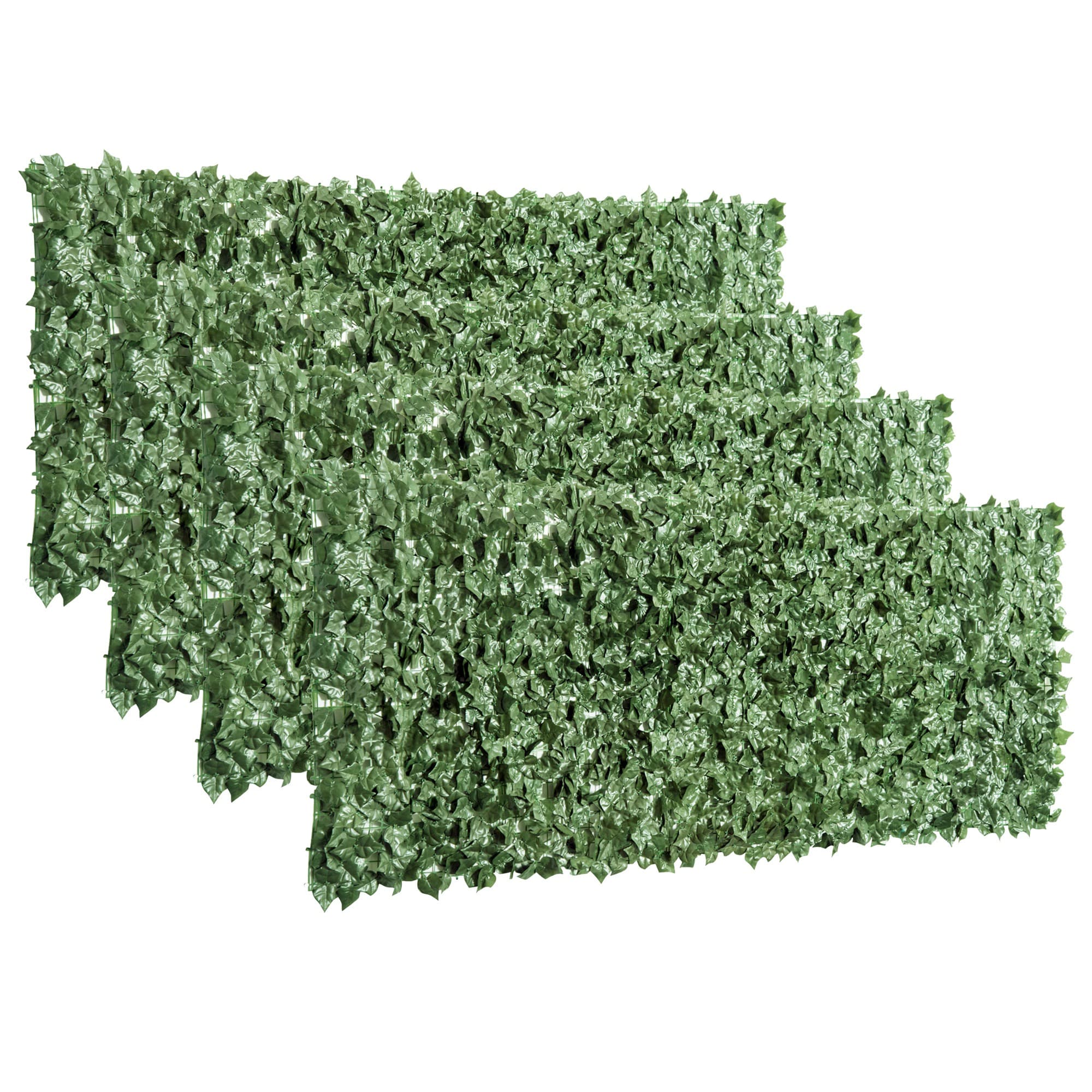 Outsunny 4-Piece Artificial Leaf Hedge Screen Privacy Fence Panel for Garden Outdoor Indoor Decor, Dark Green, 2.4M x 1M | Aosom UK