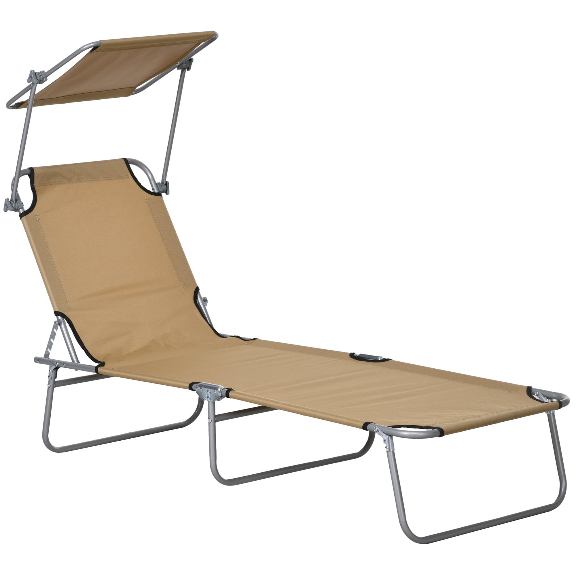 Outsunny Outdoor Foldable Sun Lounger, 4 Level Adjustable Backrest Reclining Sun Lounger Chair with Angle Adjust for Beach, Garden, Patio, Tan