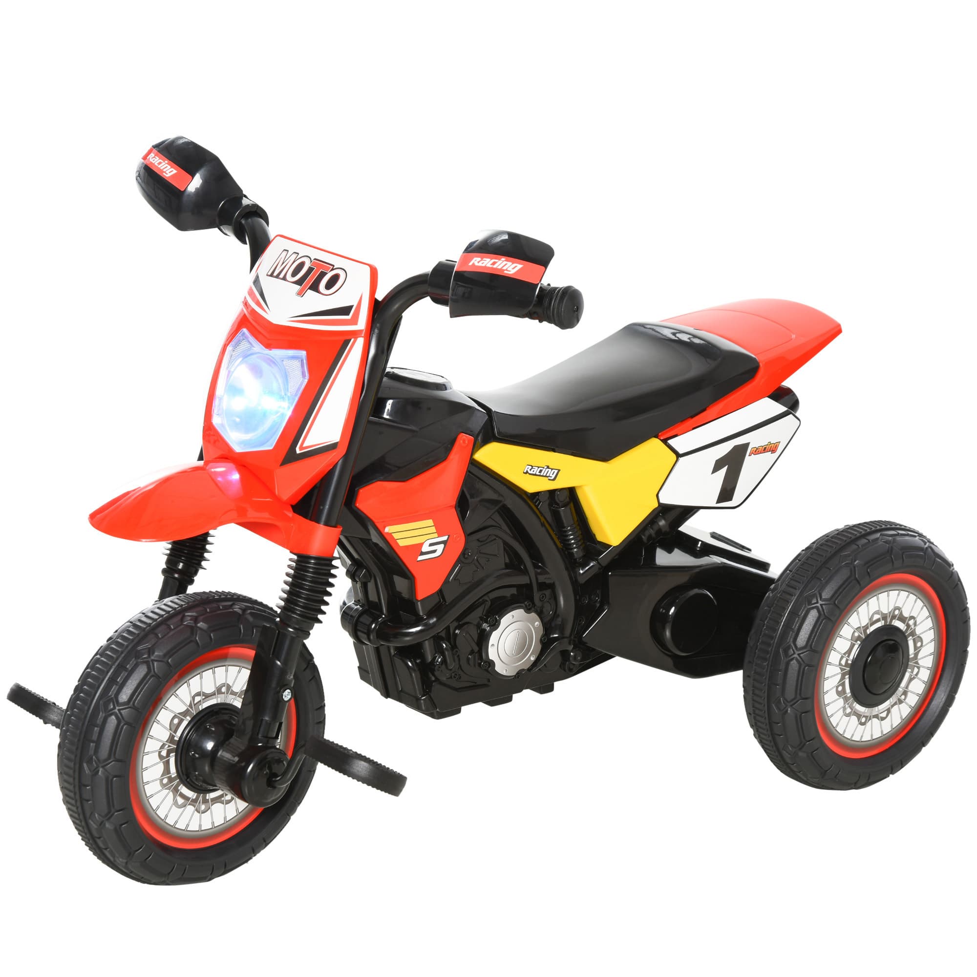 HOMCOM Toddlers 3-Wheel PP Ride On Pedal Trike w/ Music, Front Light, Racing-style for Kids aged 18-36 months, Red