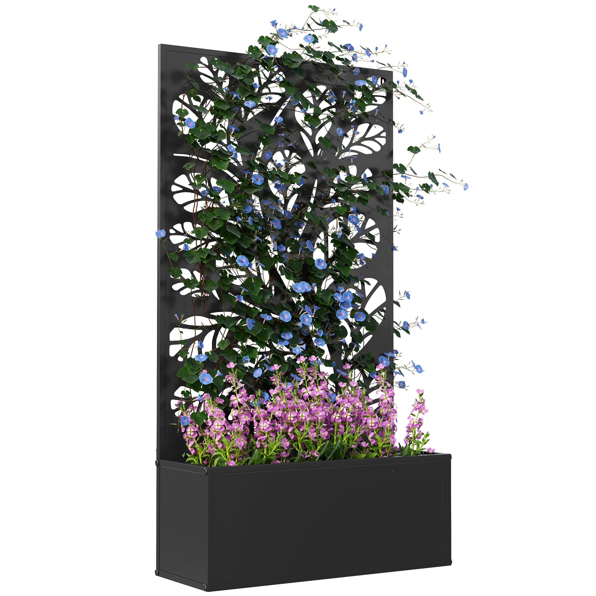 Outsunny Outdoor Metal Planter, with Back Trellis - Black thumbnail 2