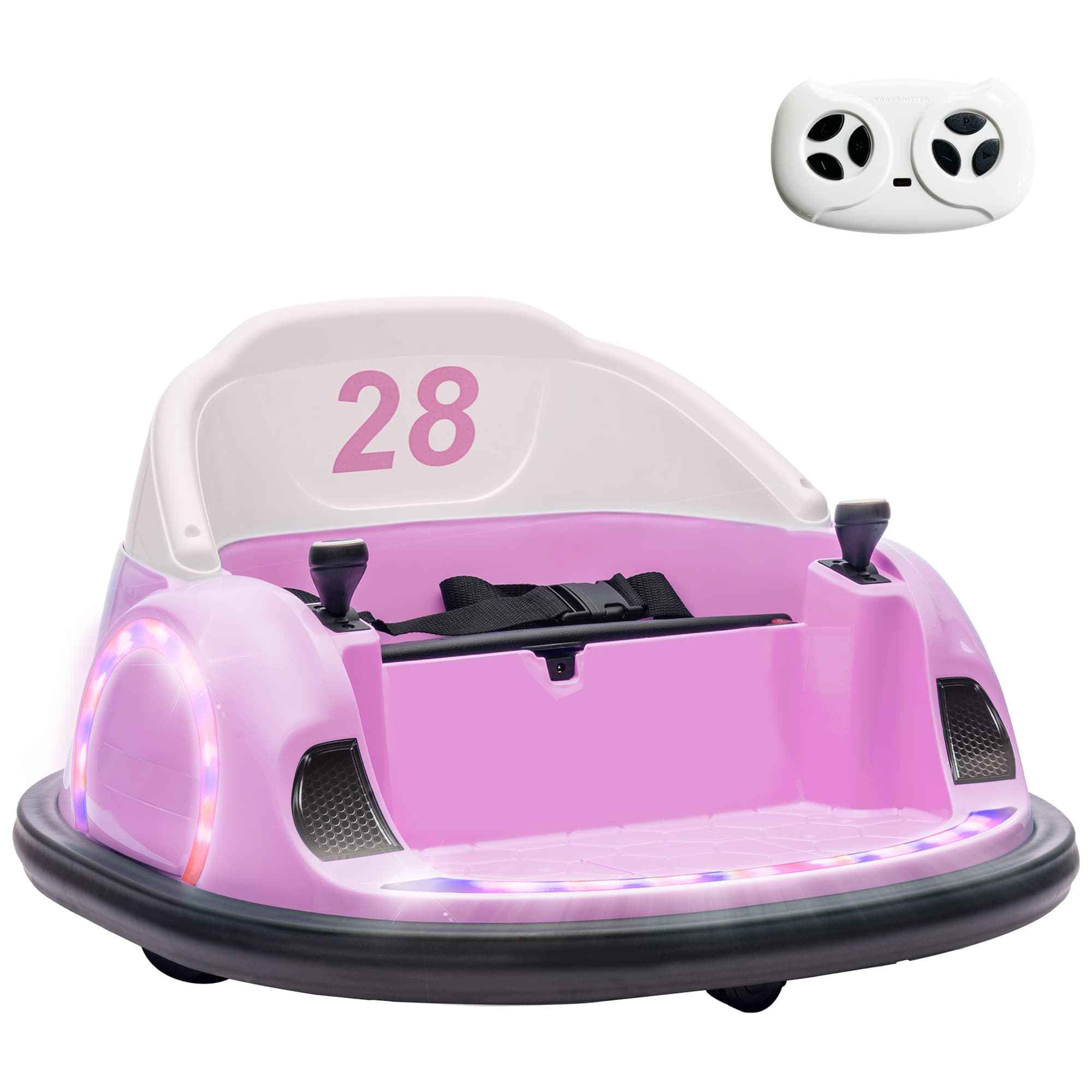 AIYAPLAY 360° Rotation Kids Bumper Car, 12V Waltzer Car with Remote Control, Dual Joysticks, Music Lights - Pink | Aosom UK