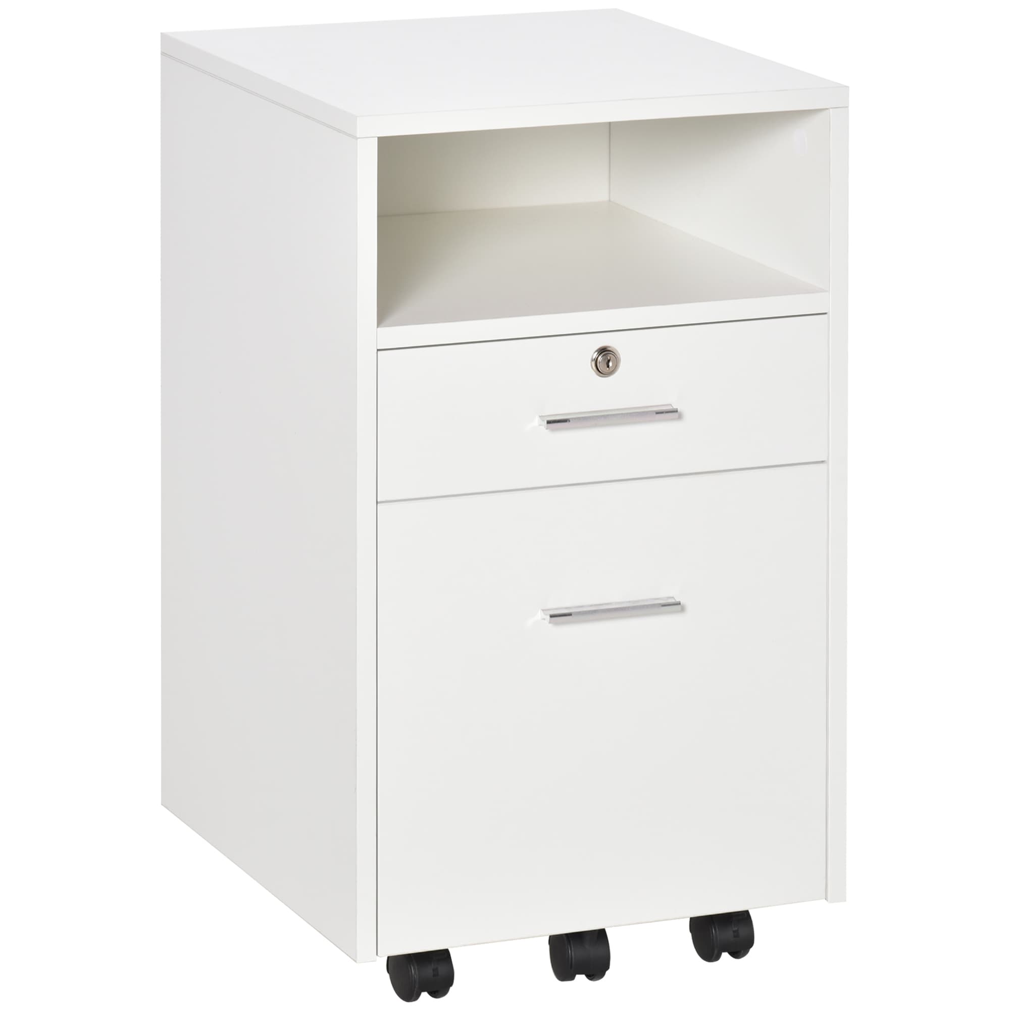Vinsetto Lockable Mobile File Cabinet Storage Cupboard for Home Office, Bedroom, Living Room with Wheels, 39.5x40x60cm, White | Aosom UK
