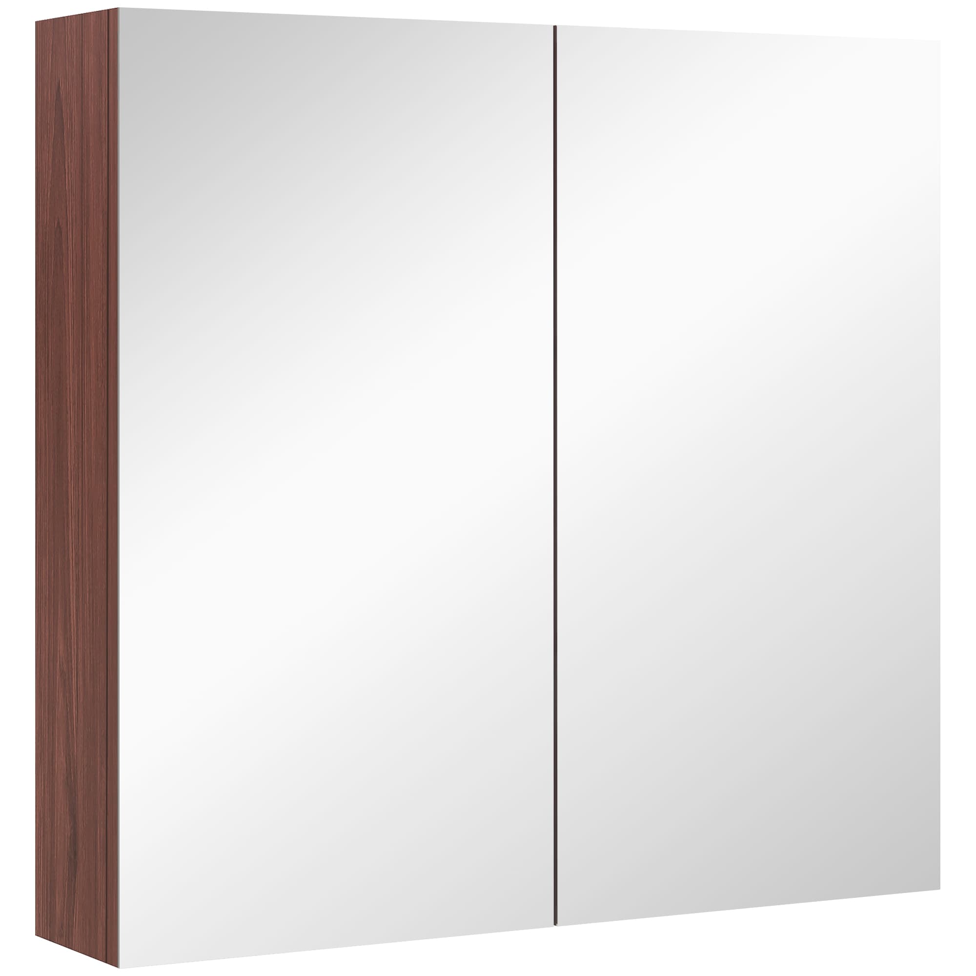 Kleankin Wall Mounted Glass Bathroom Mirror Cabinet with Storage Shelf, Light Walnut Finish, 63W x 60H x 13.5T cm | Aosom UK