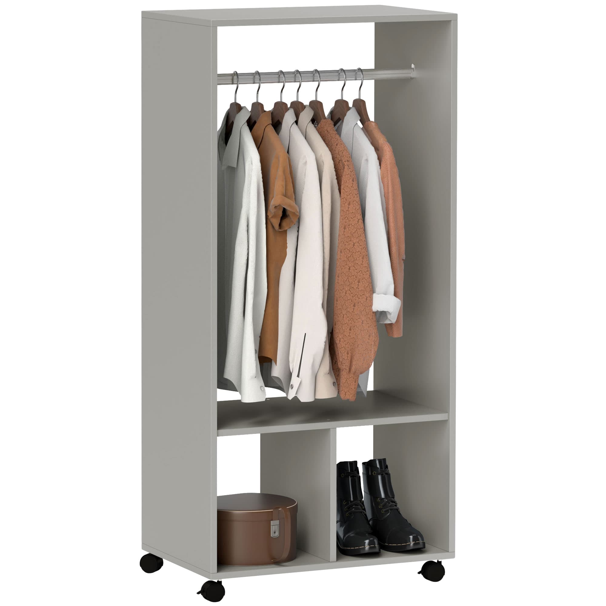 HOMCOM Open Wardrobe for Bedroom, Small Wardrobe on Wheels with Clothes Rail, Storage Shelves, Mobile Garment Rack for Clothes Storage | Aosom UK