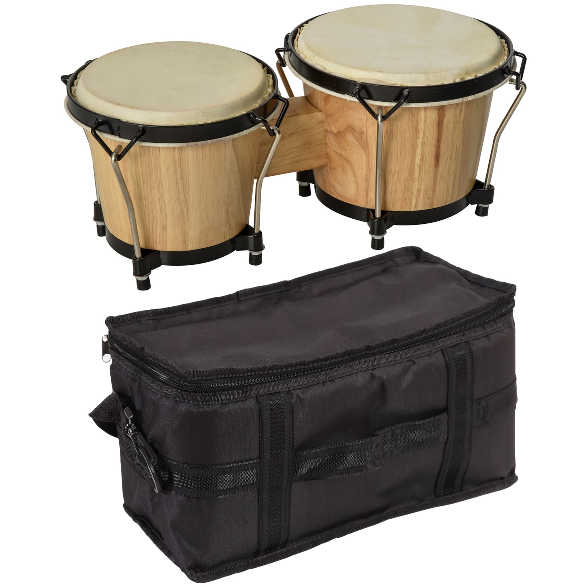 HOMCOM Wooden Bongo Drum Set w/ Sheepskin Drum Head, Percussion Instrument, Φ7.75" & Φ7" Drums, for Kids Adults, w/ Tuning Wrench | Aosom UK