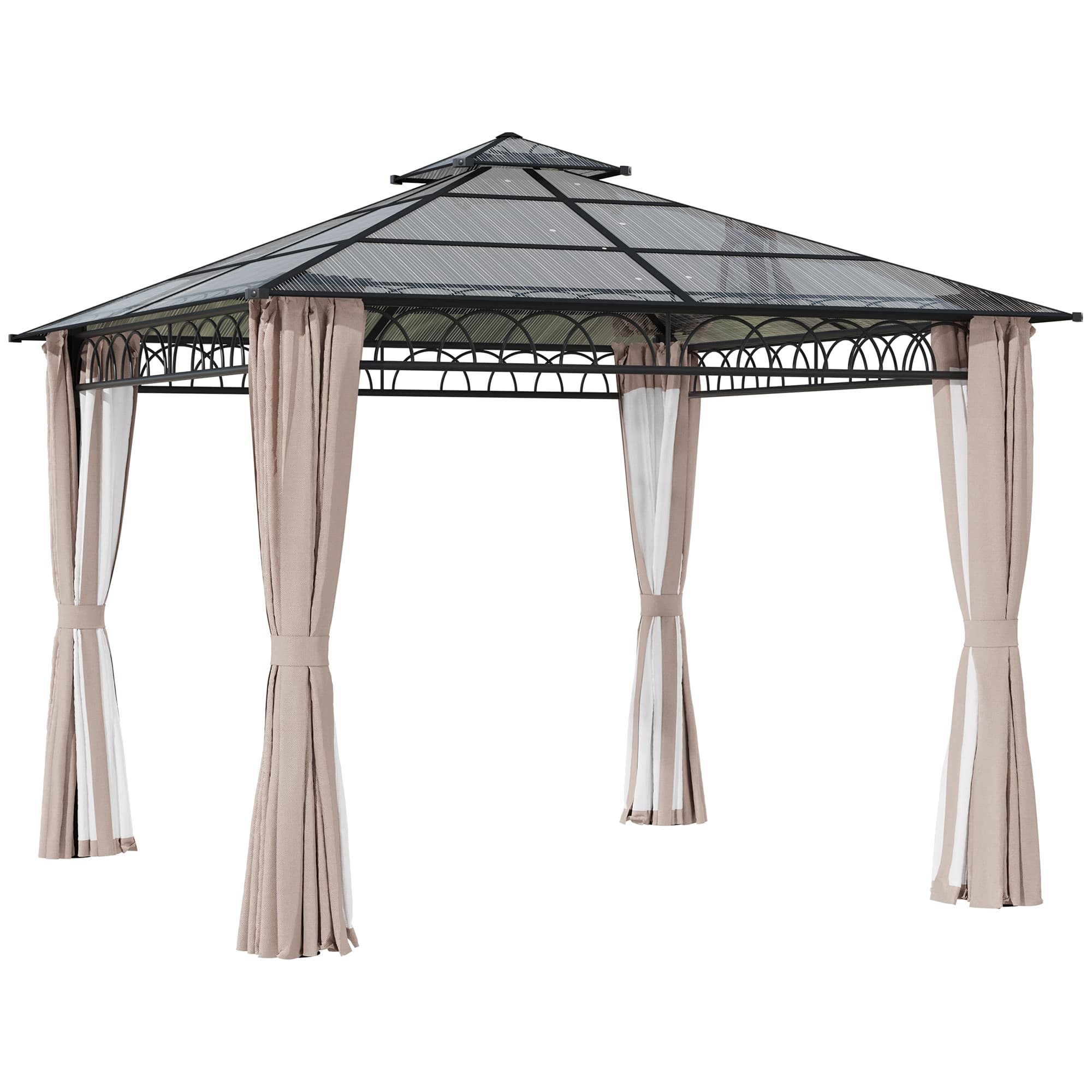 Outsunny 3x3m Hardtop Polycarbonate Garden Gazebo, All-Weather Galvanised Steel Frame Patio Shelter with Nets & Curtains | Aosom UK