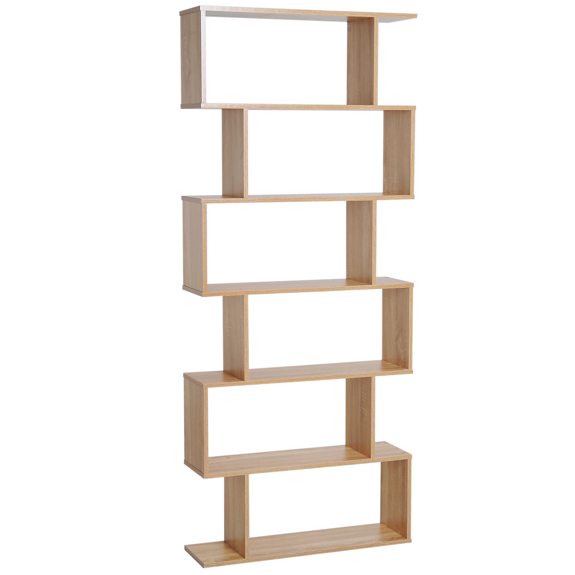 HOMCOM Serpentine Shelf: Oakwood Room Divider with 6 Shelves, Stylish Storage Solution | Aosom UK