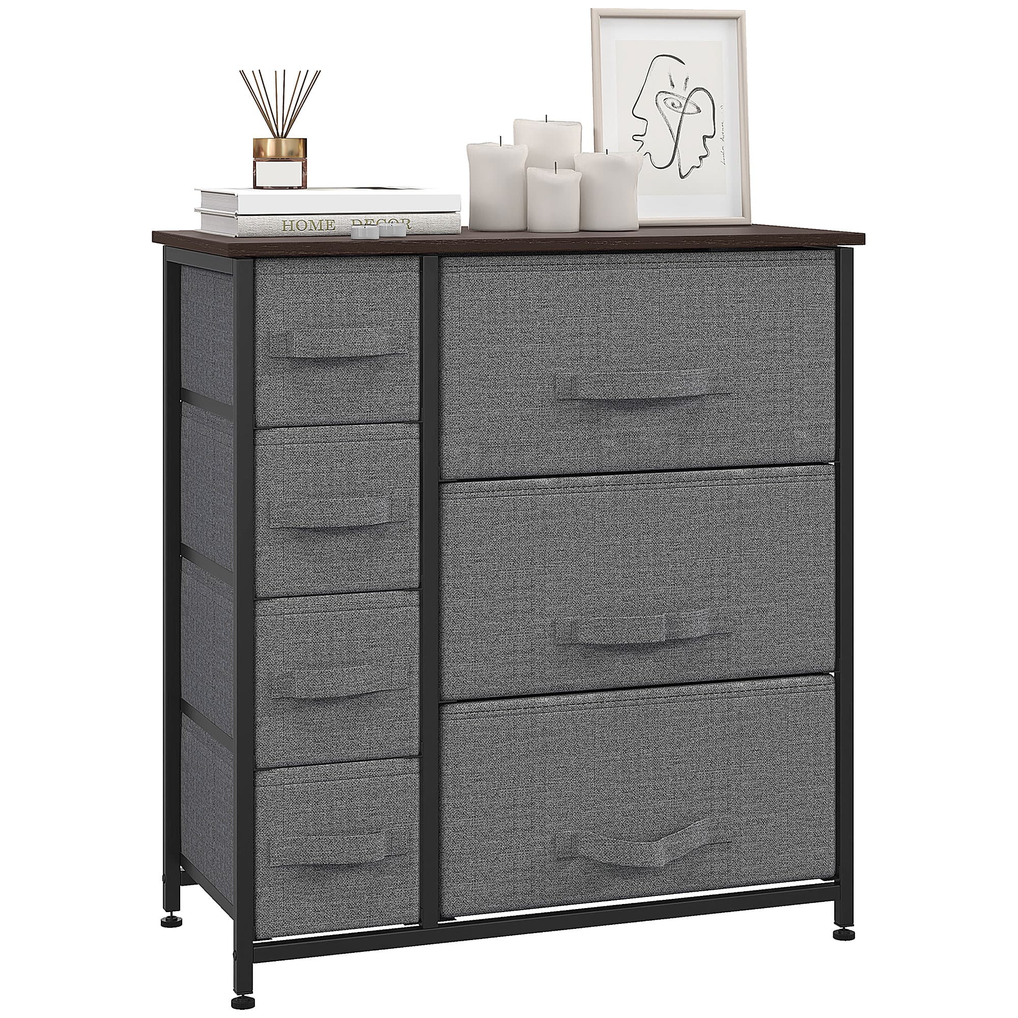 HOMCOM Chest of Drawers, Drawers Dresser w/ Large Storage Space, Adjustable Feet for Bedroom Living Room, Dark Grey | Aosom UK