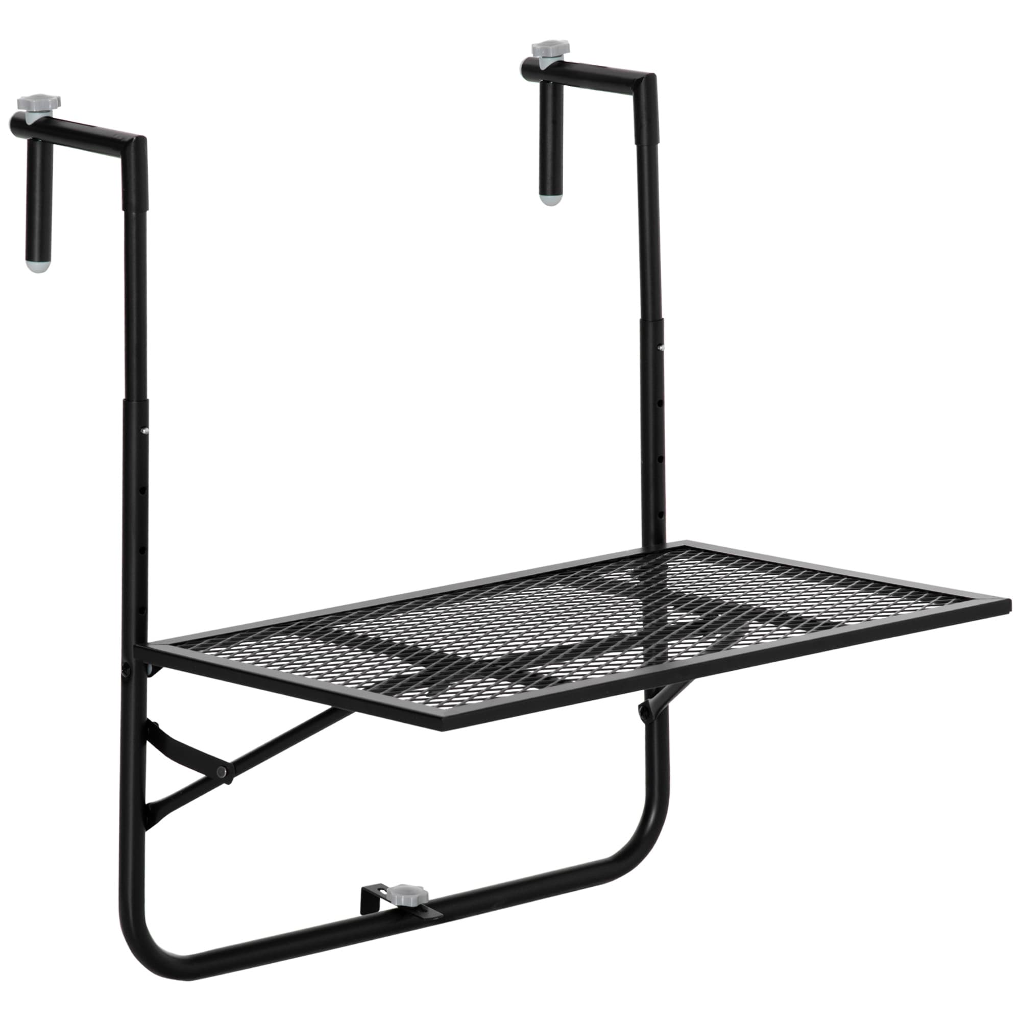 Outsunny Adjustable Folding Balcony Table, Metal Wall Mounted Desk for Patio, Garden, Deck, Black | Aosom UK