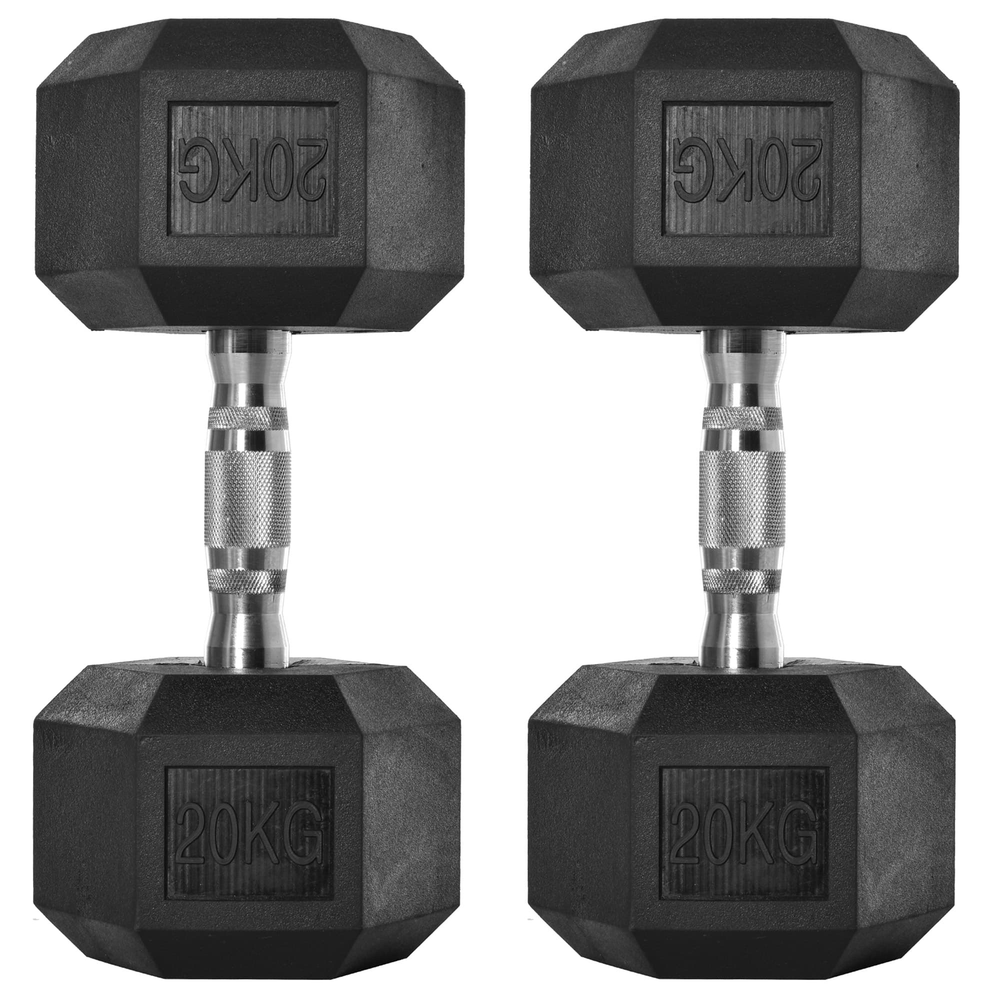 HOMCOM Hexagonal Dumbbells: 2x20kg Portable Hand Weights for Home Gym Fitness, Black Rubber | Aosom UK