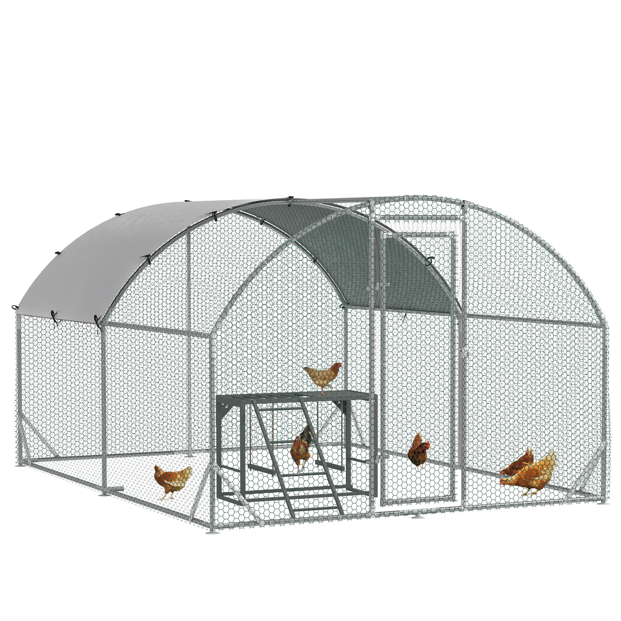 PawHut Walk In Chicken Run with Chicken Activity Shelf and Cover, 3 x 4 x 2m