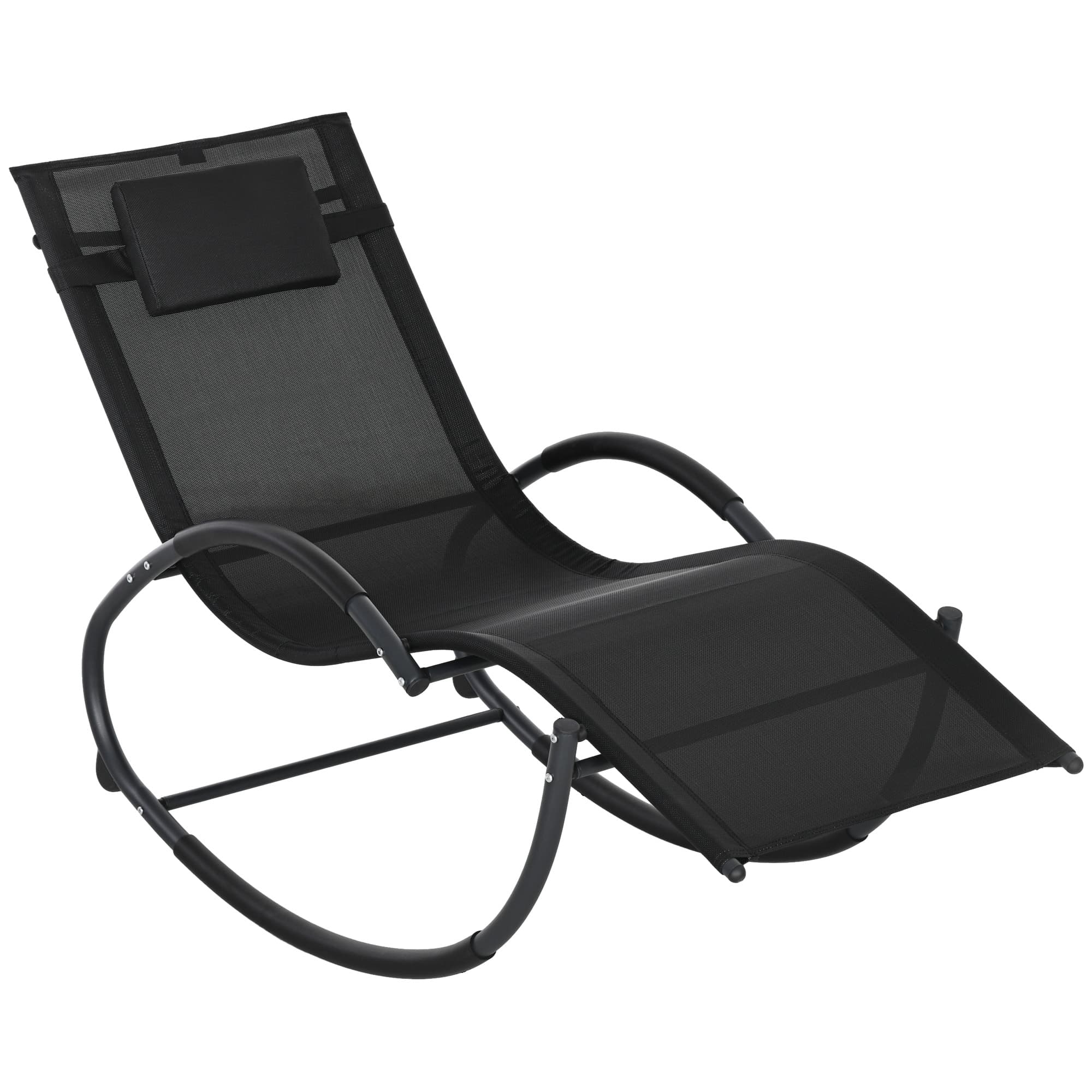 Outsunny Patio Texteline Rocking Lounge Chair Zero Gravity Rocker Outdoor Patio Garden Recliner Seat w/ Padded Pillow - Black | Aosom UK
