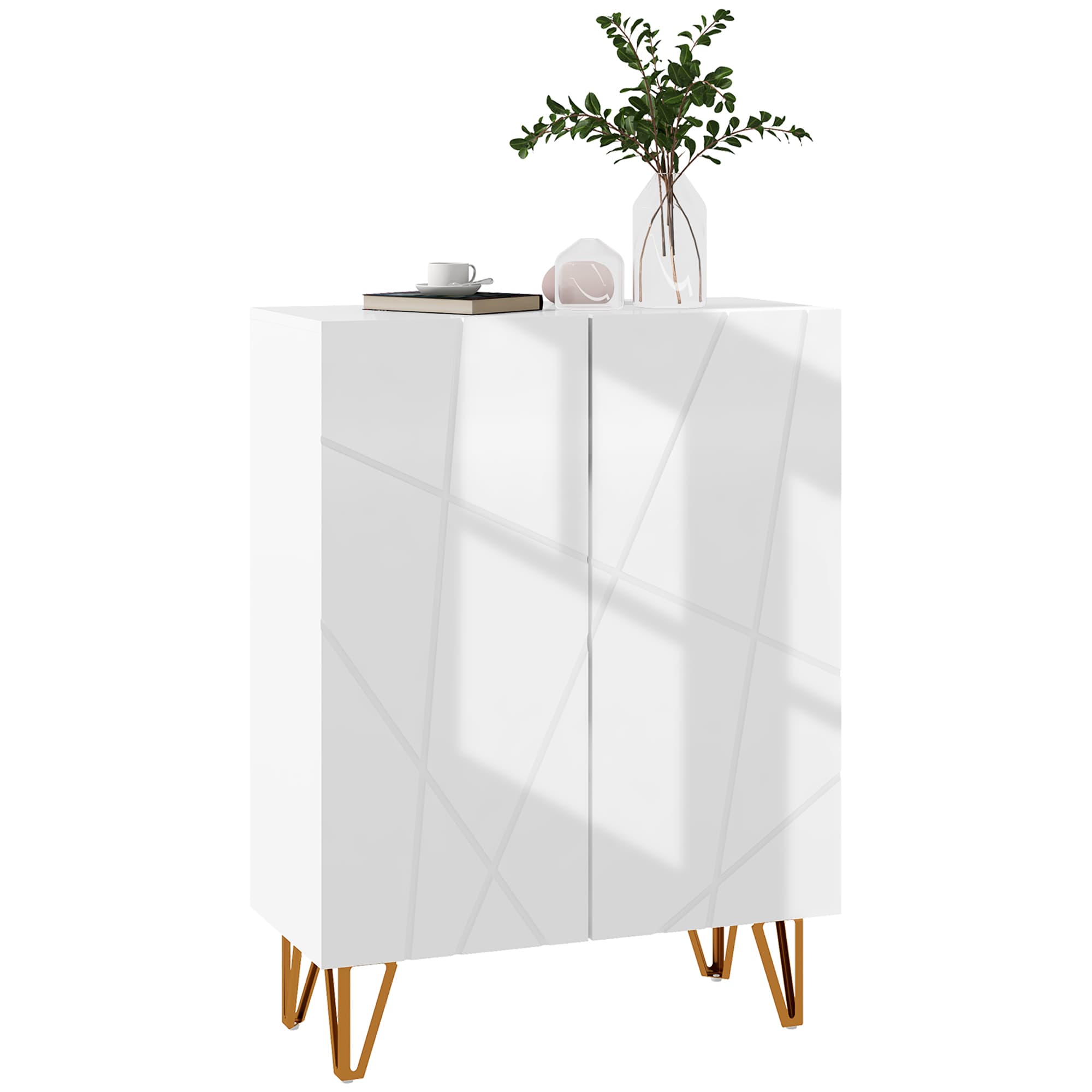HOMCOM Narrow Shoe Storage Cabinet with Soft-Close Hinges and Adjustable Shelves for 15-20 Pairs of Shoes, White | Aosom UK