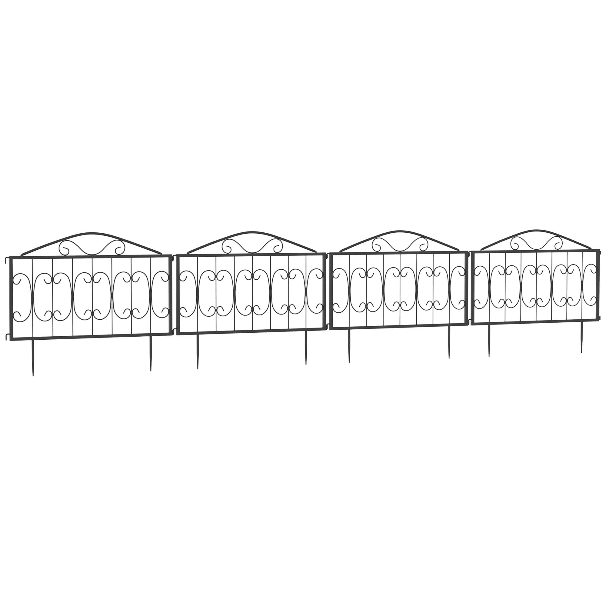Outsunny Decorative Garden Fencing, 4PCs Outdoor Picket Fence Panels, Rustproof Metal Wire Landscape Flower Bed Border Animal Barrier Black | Aosom UK