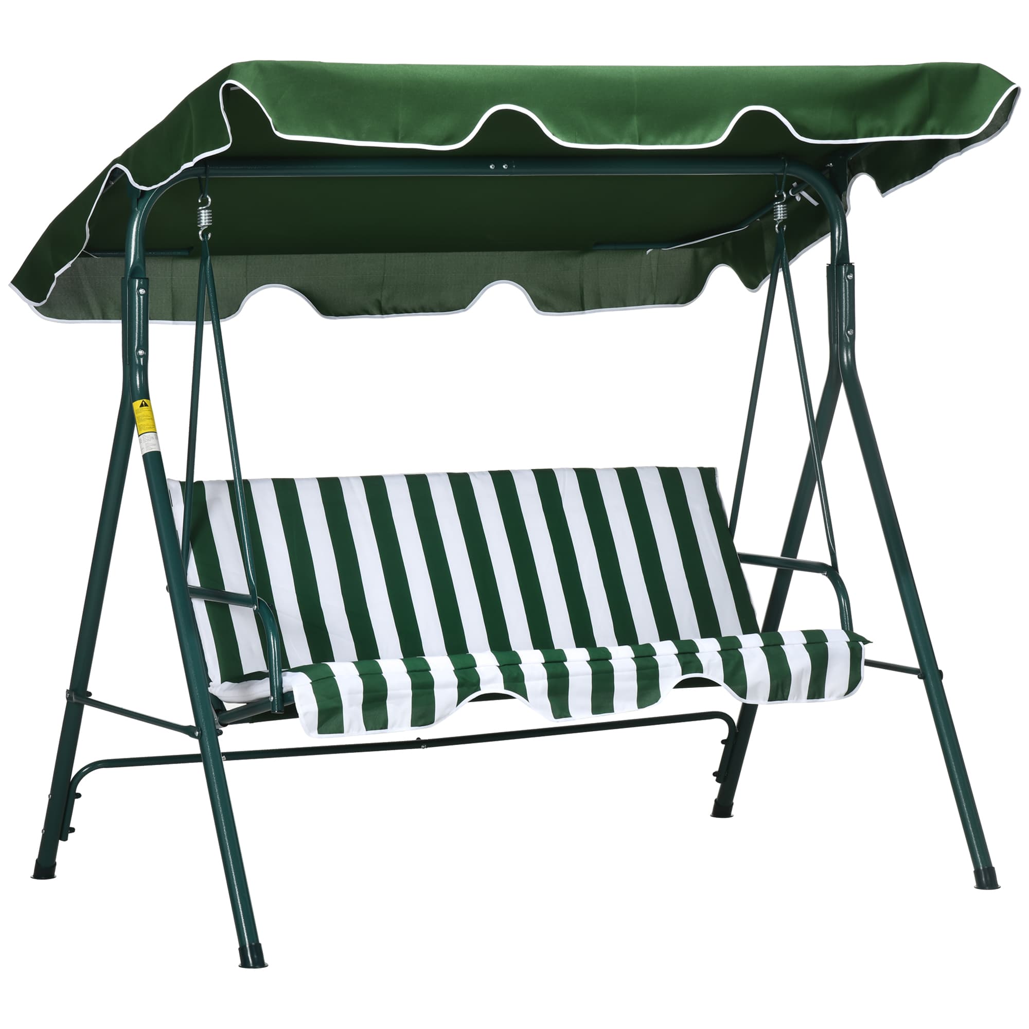 Outsunny 3-Seater Garden Swing Seat with Adjustable Canopy, Heavy-Duty Weatherproof Steel Frame for Patio & Garden, Green | Aosom UK